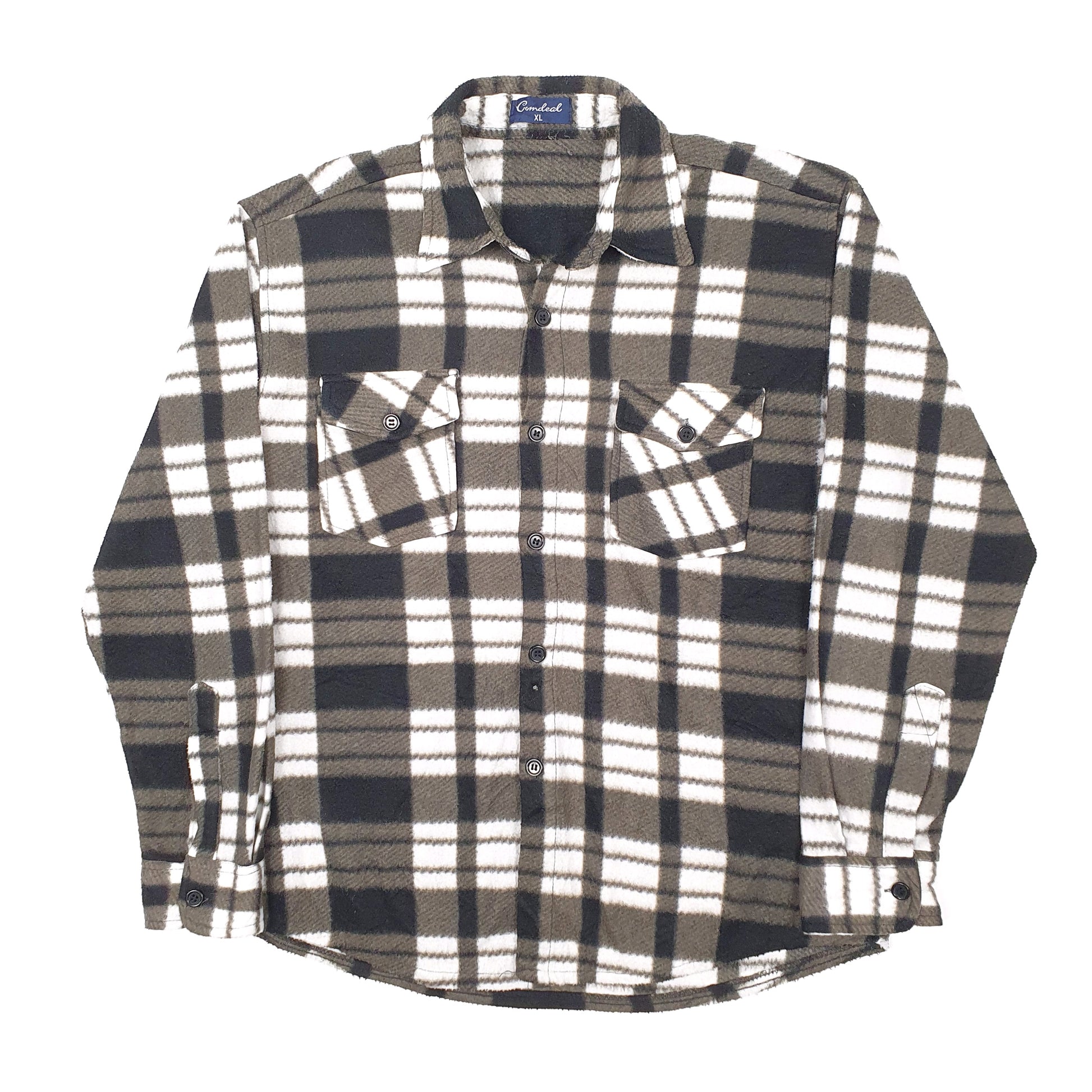 Mens Grey Corndeal Flannel Fleece Overshirt Shacket Long Sleeve Shirt