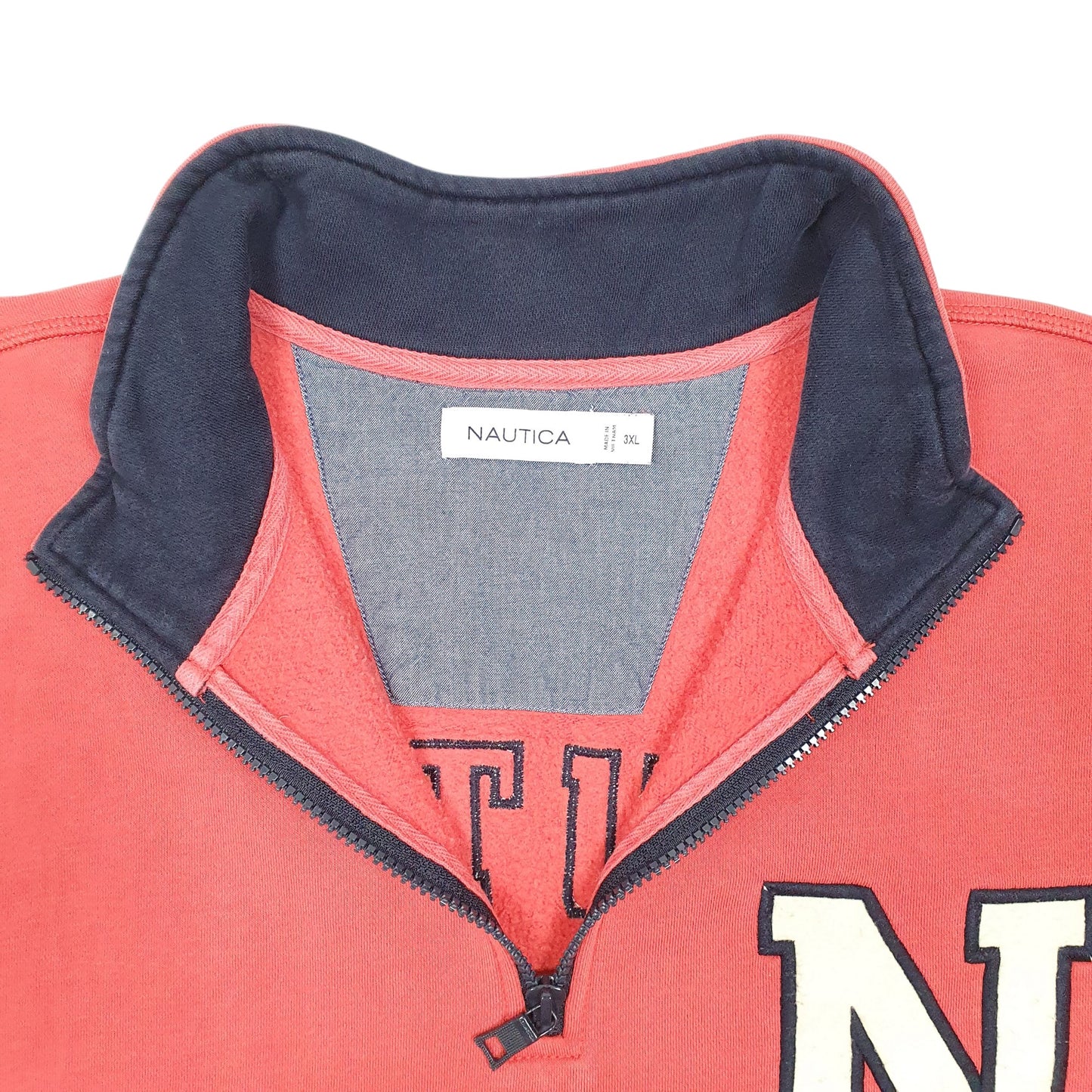 Mens Red Nautica N Letterman Spellout Quarter Zip Jumper