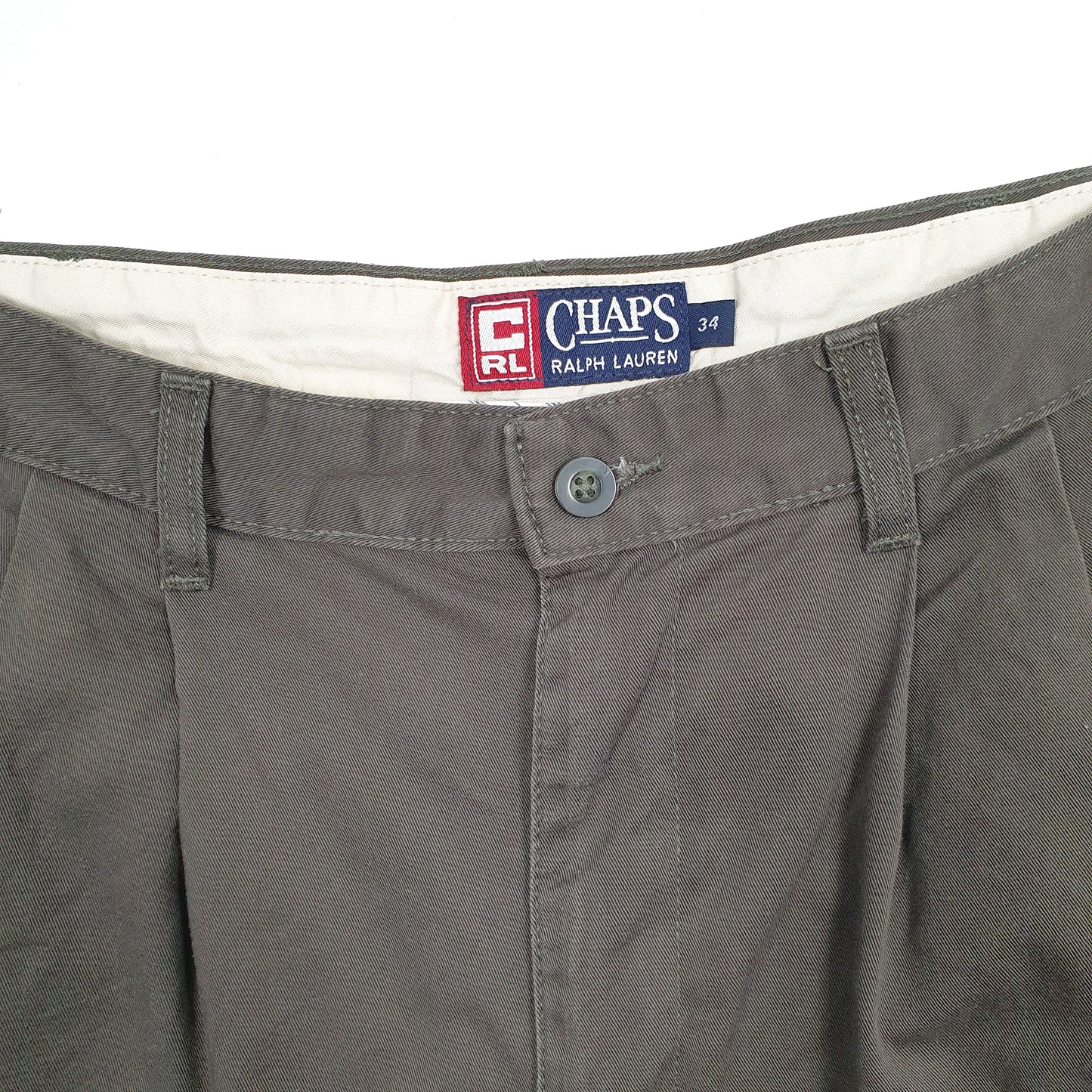 Mens Green Ralph Lauren Chaps Vintage 1990s Double Pleated Chino Shorts