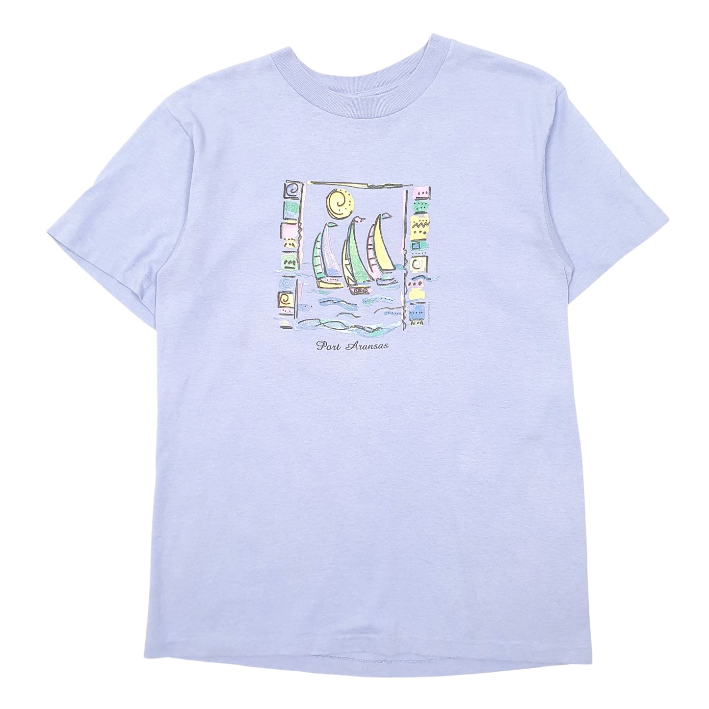 Mens Lilac Anvil Single Stitch Vintage 90s Made In USA Port Aransas Short Sleeve T Shirt