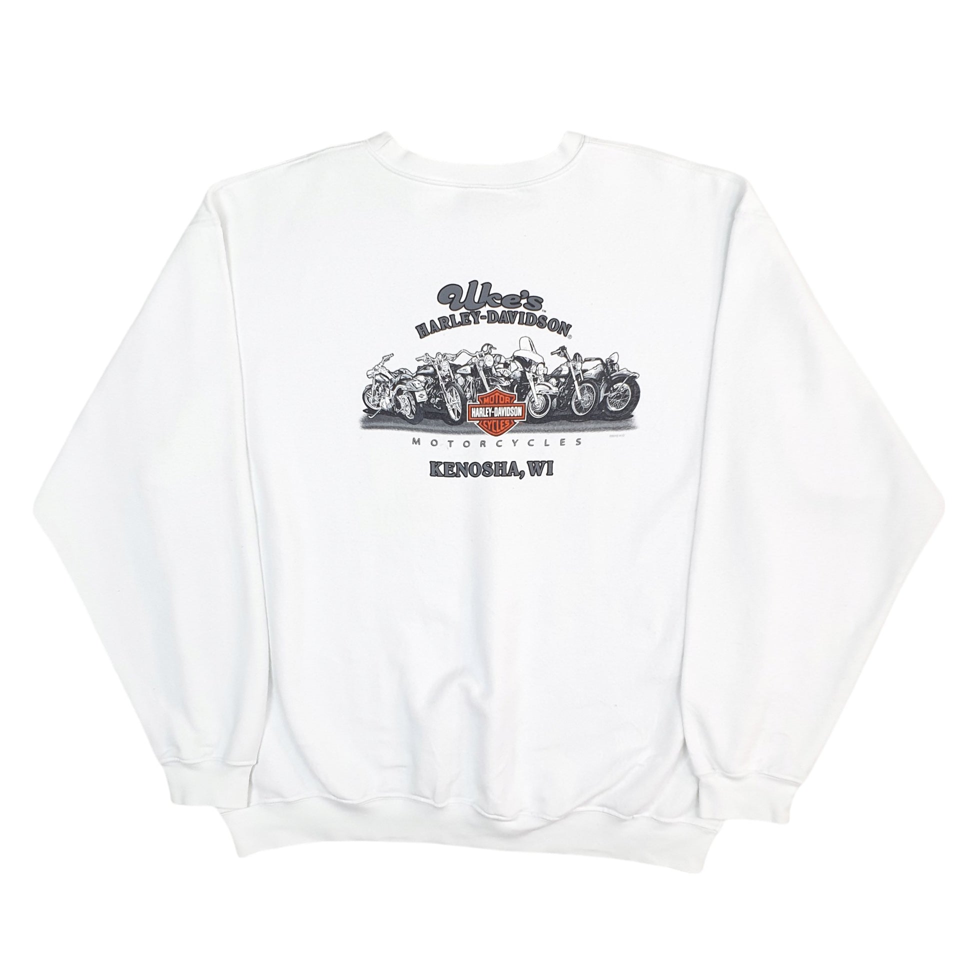 Mens White Harley Davidson Motorcycles Kenosha WI Made in USA Crewneck Jumper