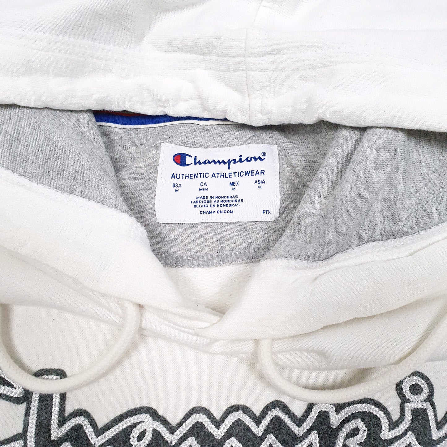 Mens White Champion Script Hoodie Jumper