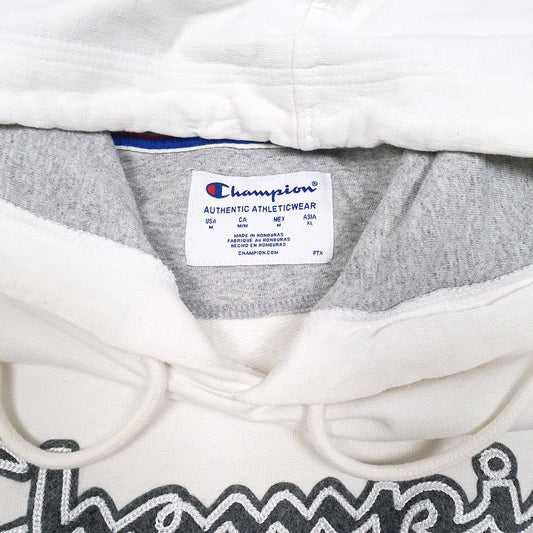 Mens White Champion Script Hoodie Jumper