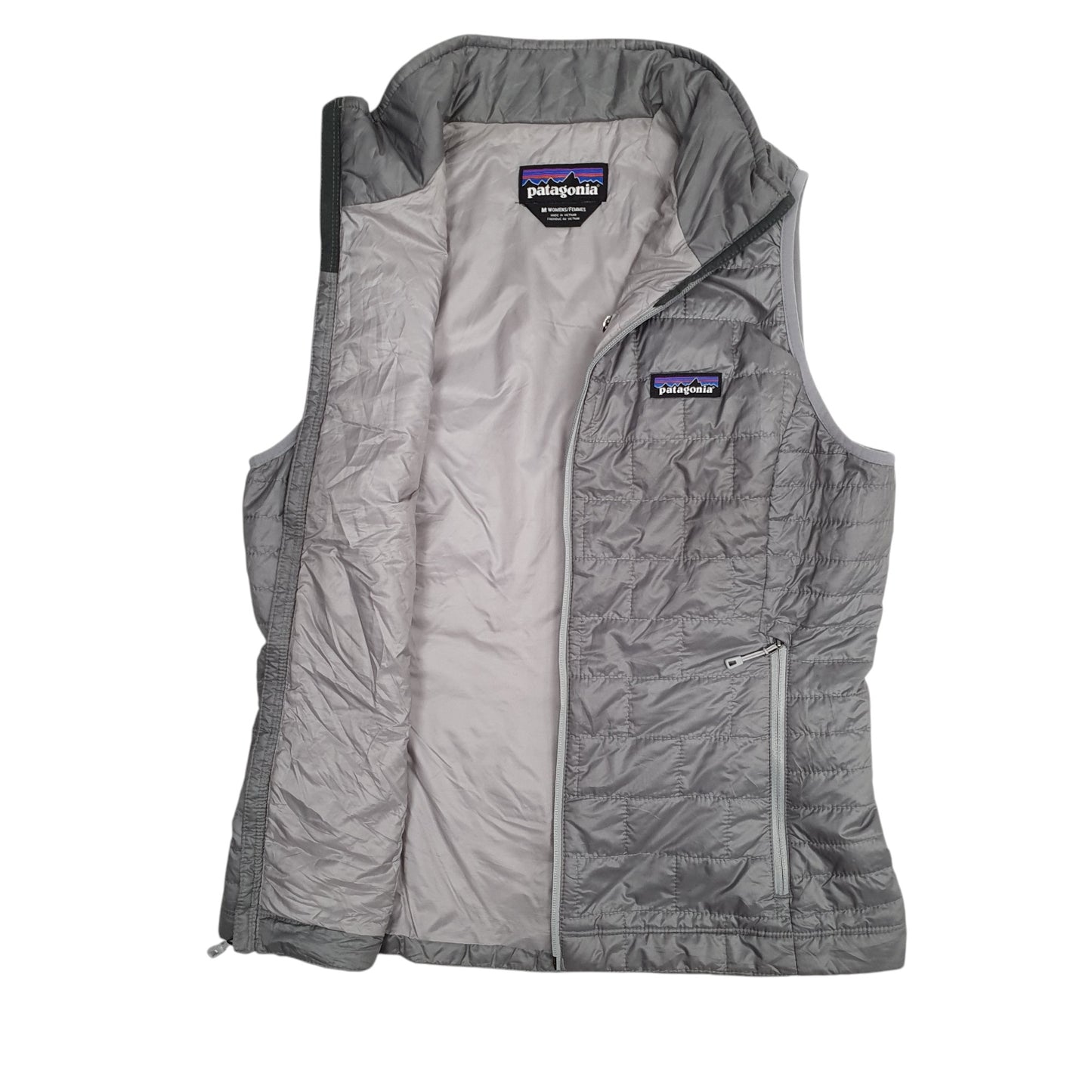 Womens Grey Patagonia Nano Puff Puffer Vest Full Zip Coat