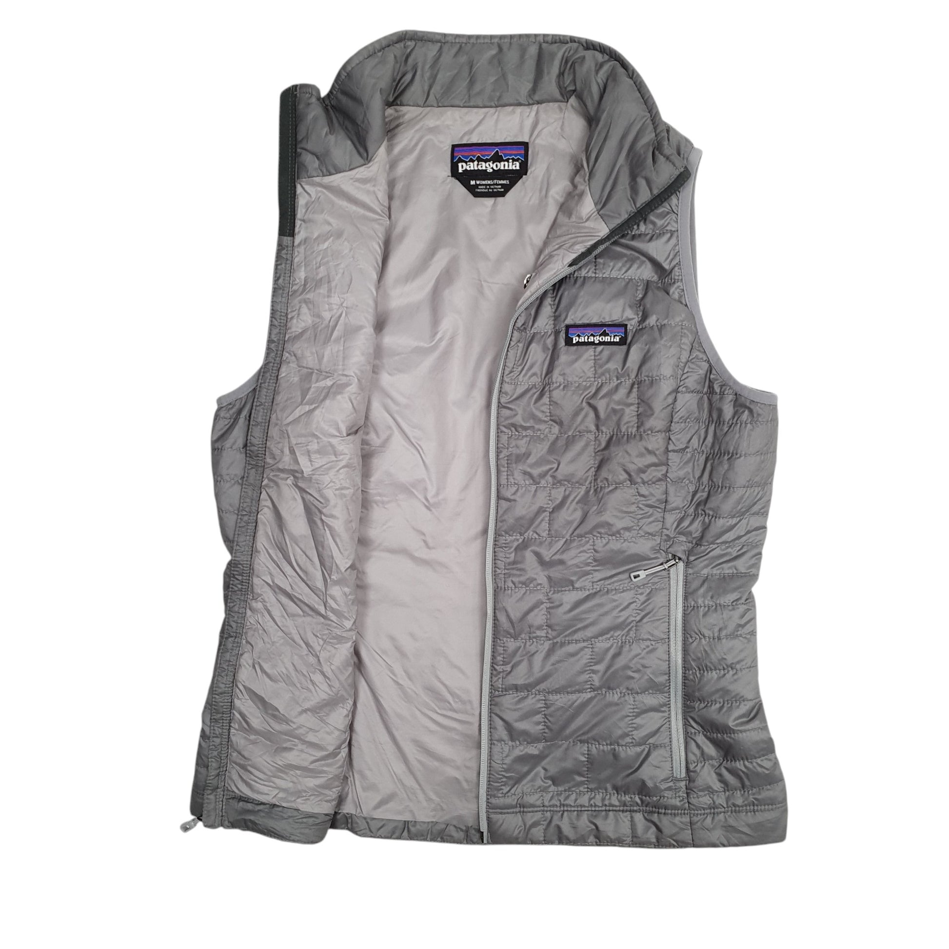 Womens Grey Patagonia Nano Puff Puffer Vest Full Zip Coat