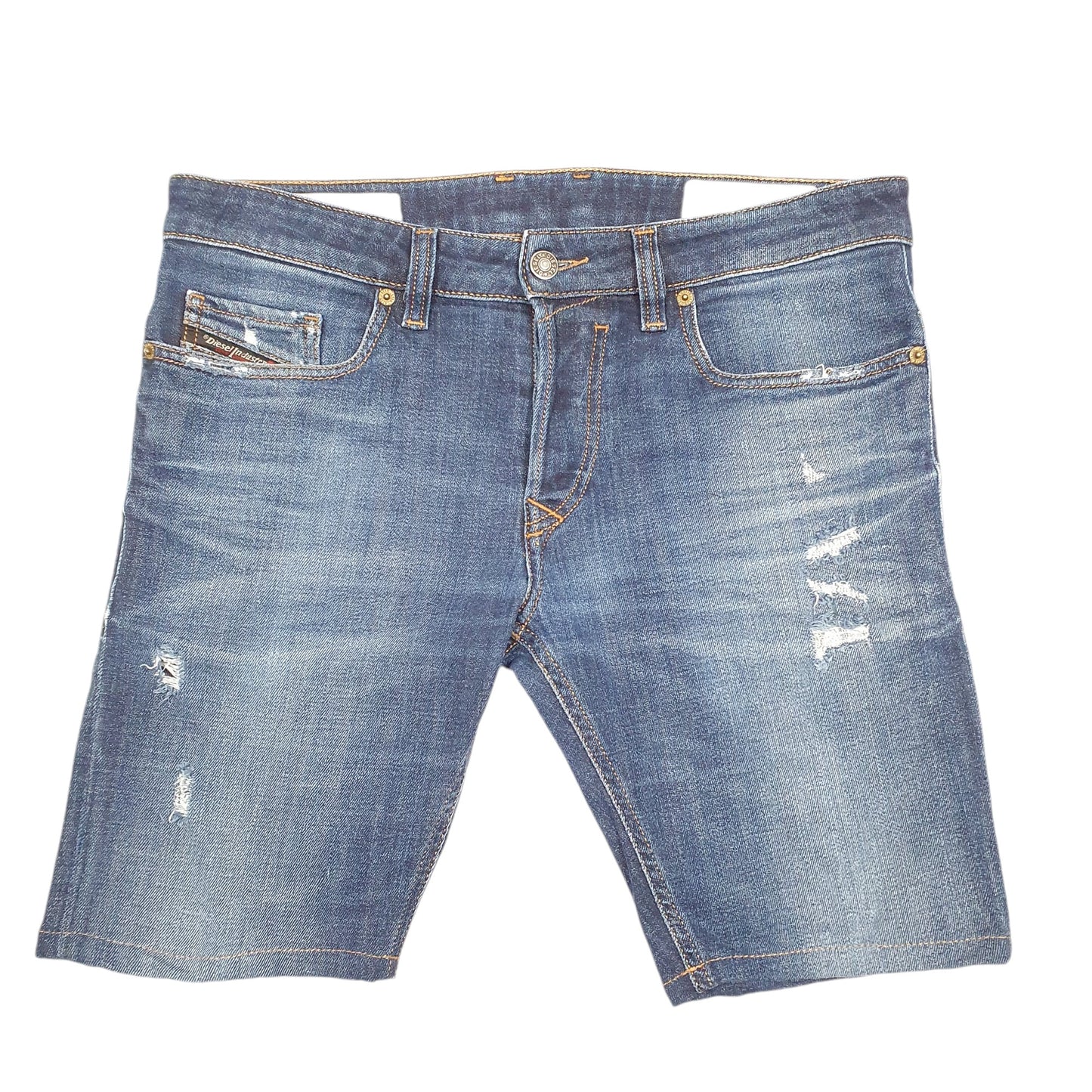 Mens Blue Diesel Slim Jorts Jean Distressed Denim Shorts