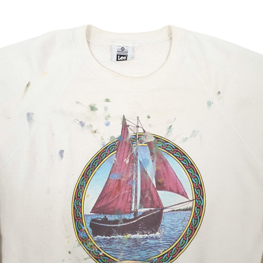 Womens White Lee Vintage Made In USA Crewneck Jumper