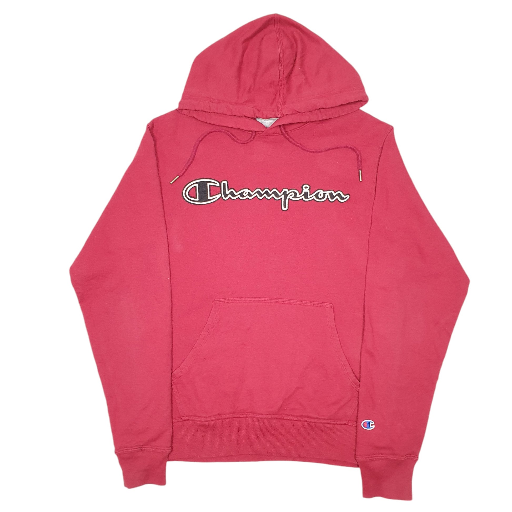 Mens Red Champion Script Hoodie Jumper