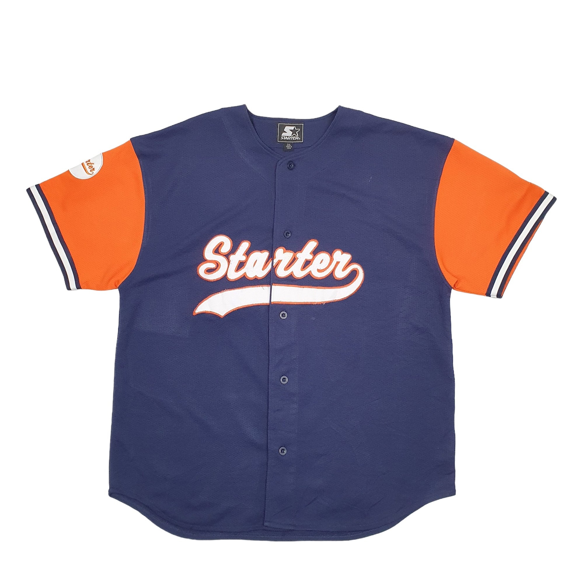 Mens Navy Starter MLB Baseball Jersey Short Sleeve T Shirt