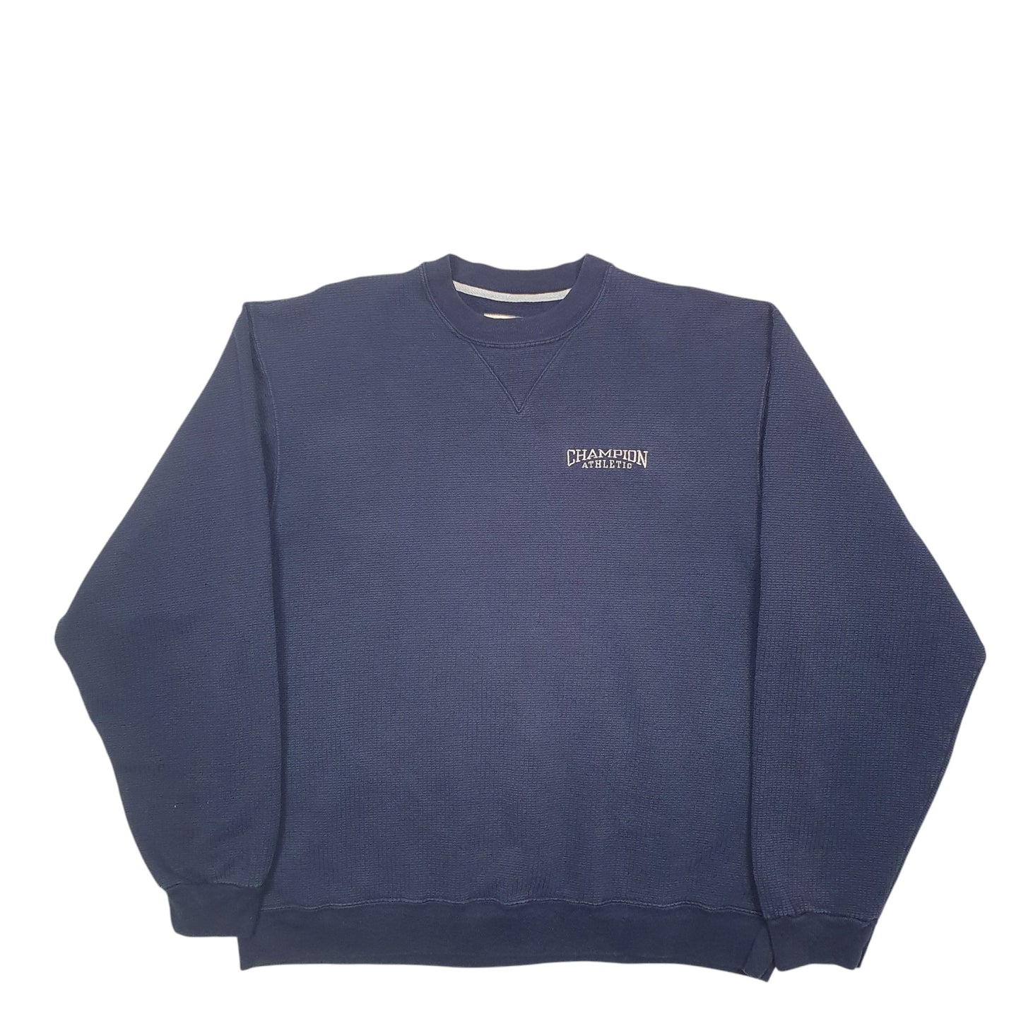 Mens Navy Champion Athletic Spellout Crewneck Jumper