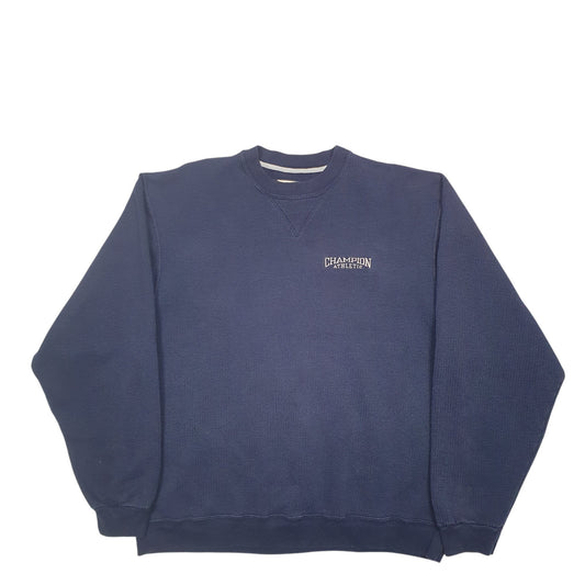 Mens Navy Champion Athletic Spellout Crewneck Jumper