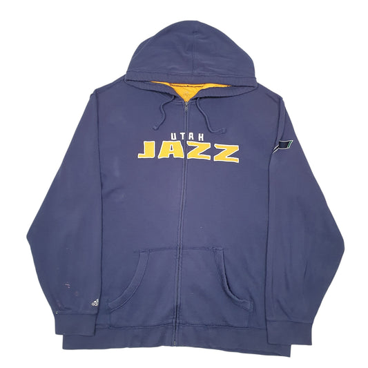 Mens Navy Adidas Hoodie NBA Utah Jazz Basketball Spellout Full Zip Jumper