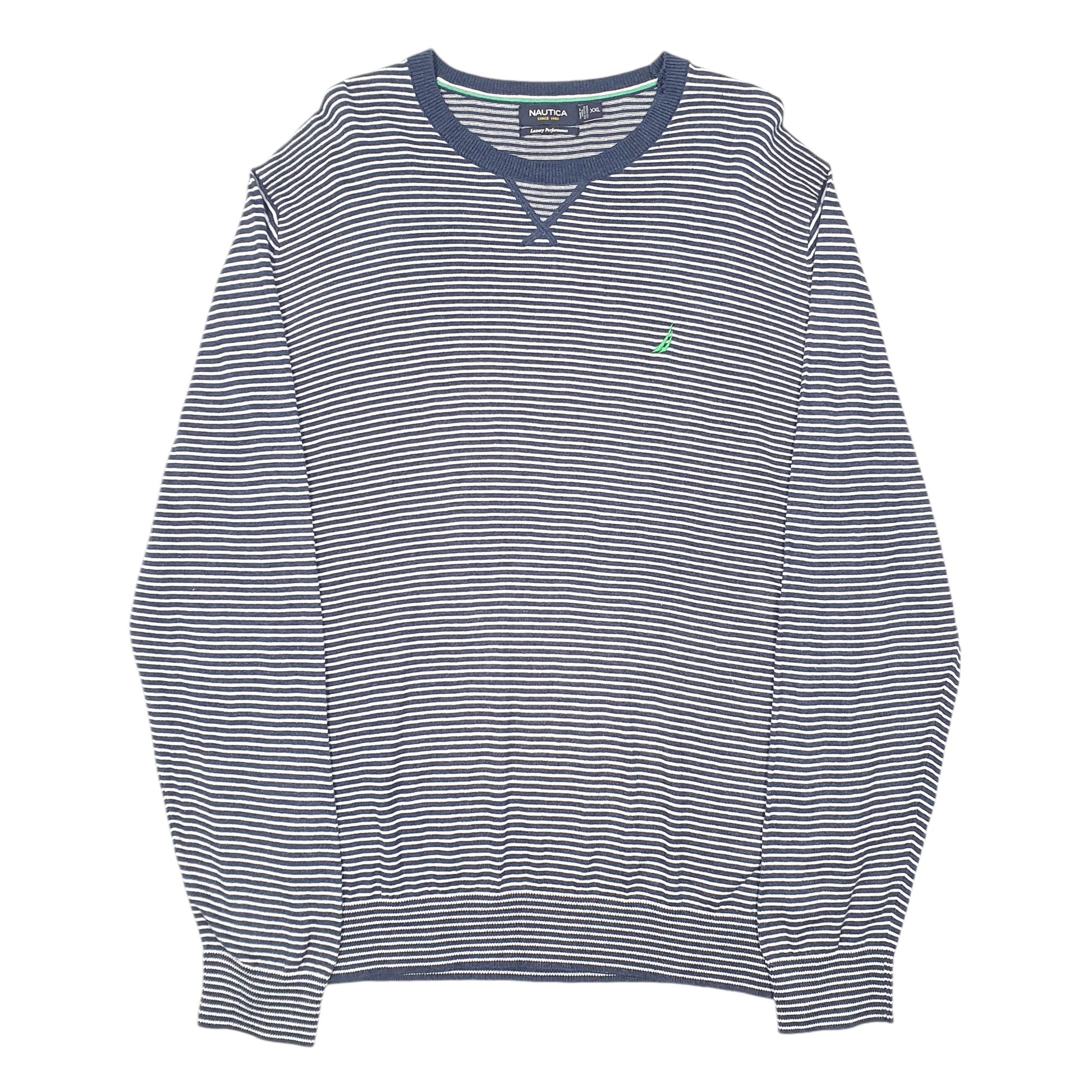 Mens Navy Nautica Knit Striped Sweater Crewneck Jumper