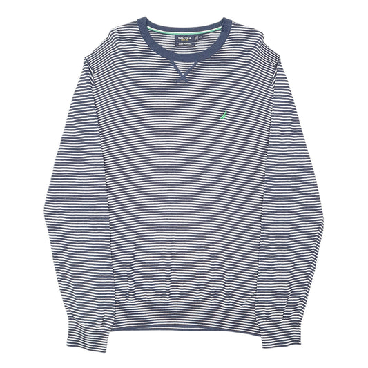 Mens Navy Nautica Knit Striped Sweater Crewneck Jumper