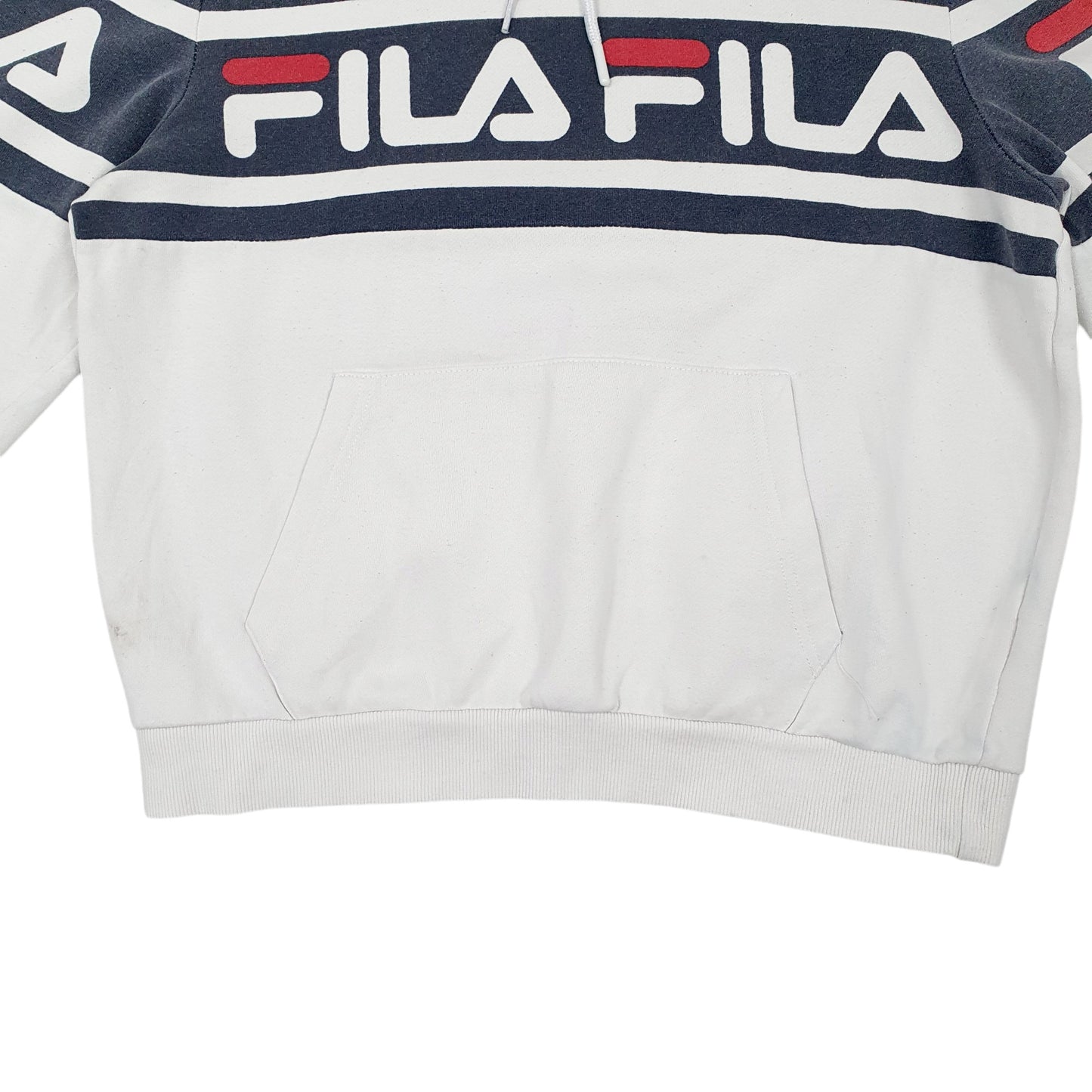 Mens White Fila Spellout Hoodie Jumper