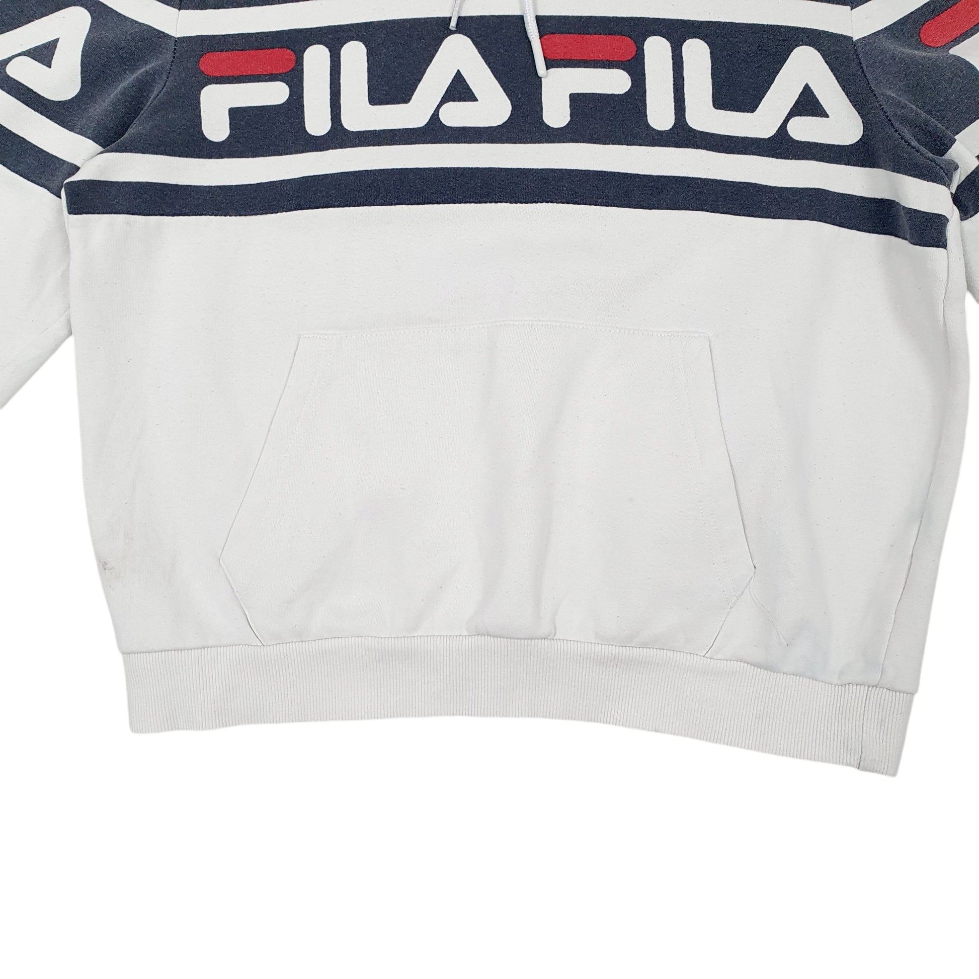 Mens White Fila Spellout Hoodie Jumper