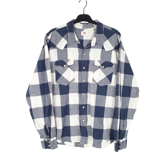 Mens Navy Levis Western Cowboy Pearl Snap Long Sleeve Shirt