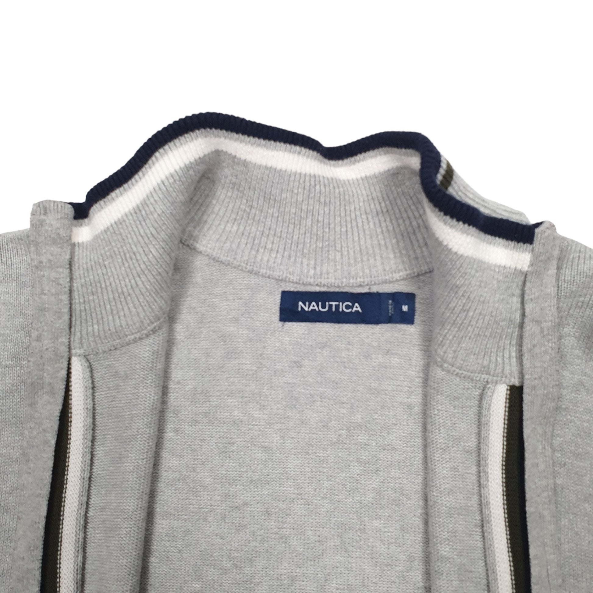 Mens Grey Nautica Knit Full Zip Jumper