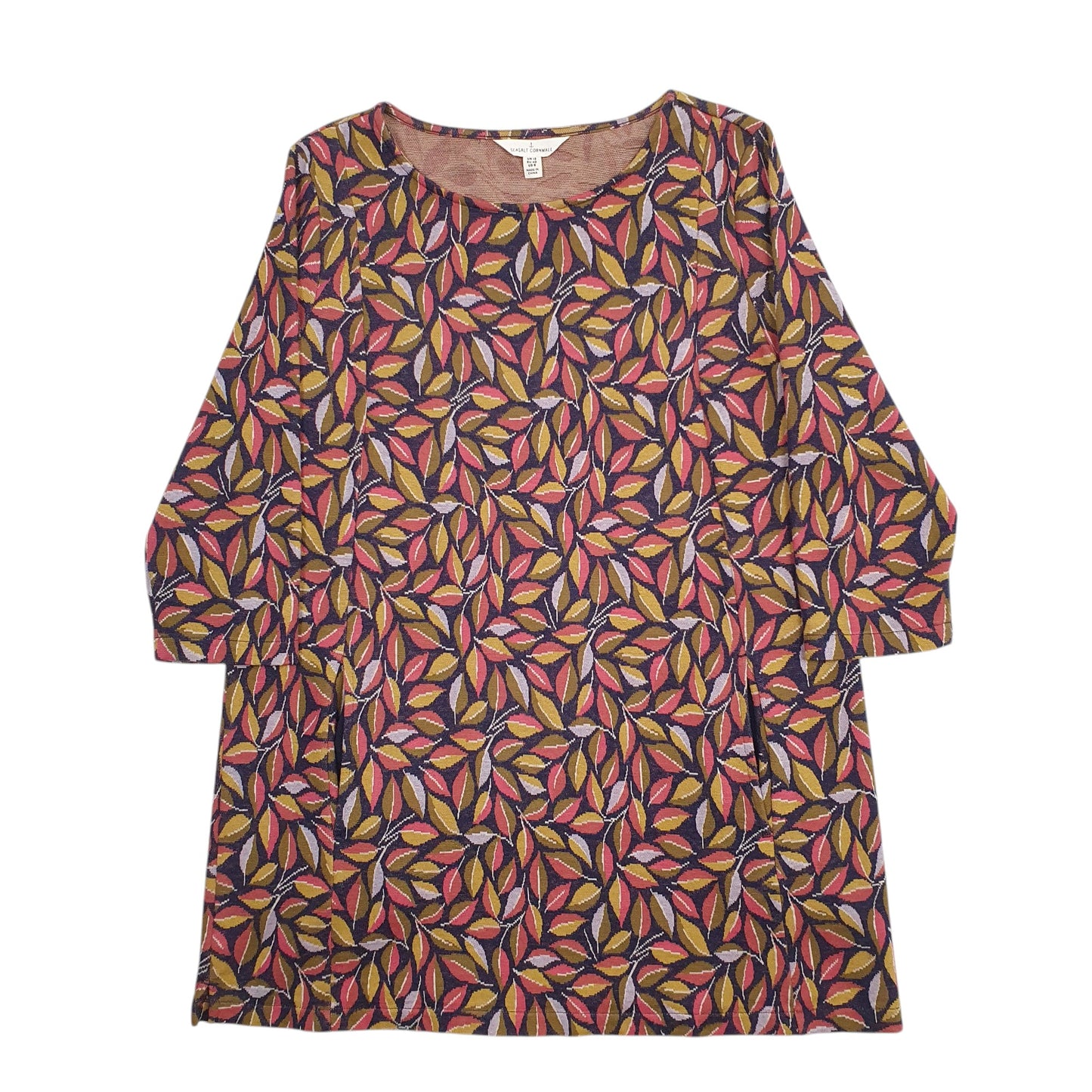 Womens Pink Seasalt Leaves Dress Blouse Long Sleeve T Shirt