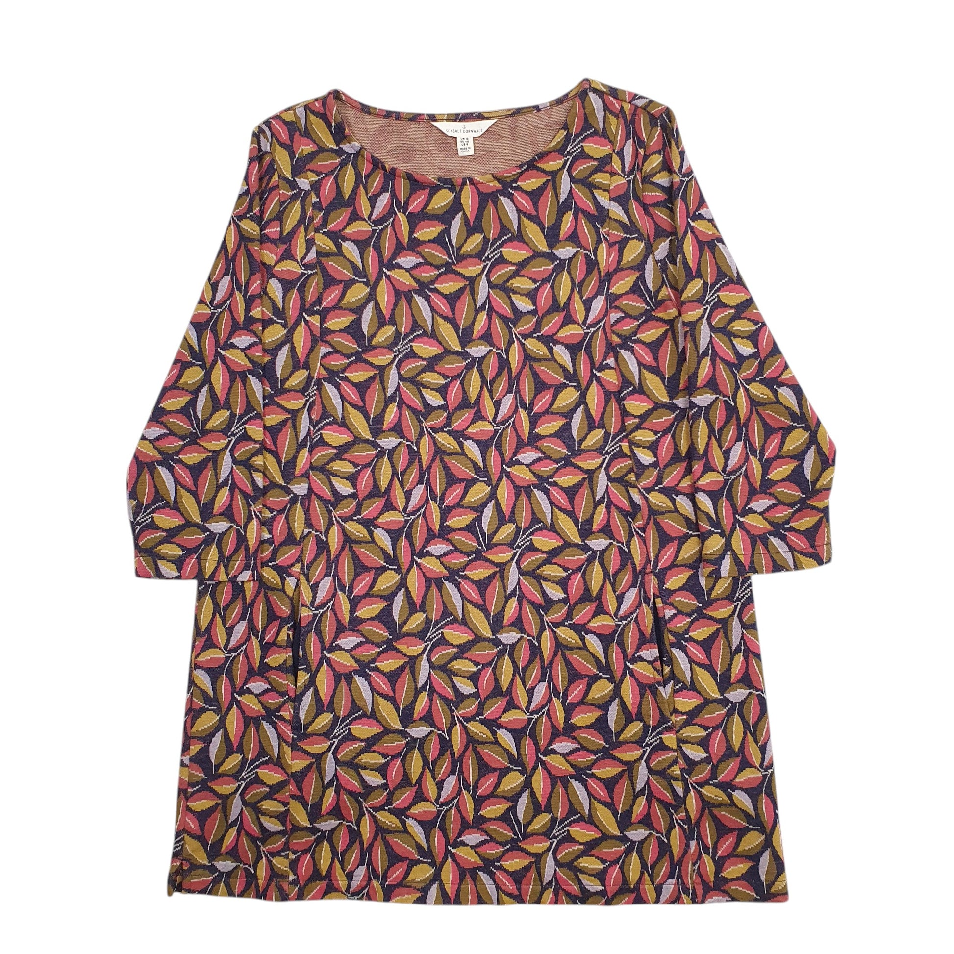 Womens Pink Seasalt Leaves Dress Blouse Long Sleeve T Shirt