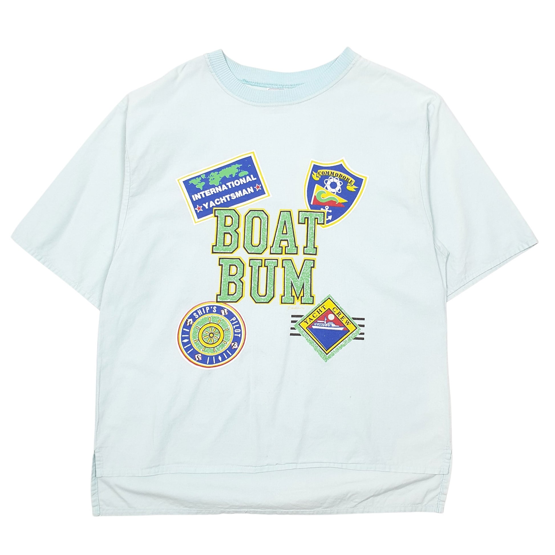 Mens Turquoise Breakaway Single Stitch Vintage 90s Boat Yachtsman Made In USA Short Sleeve T Shirt