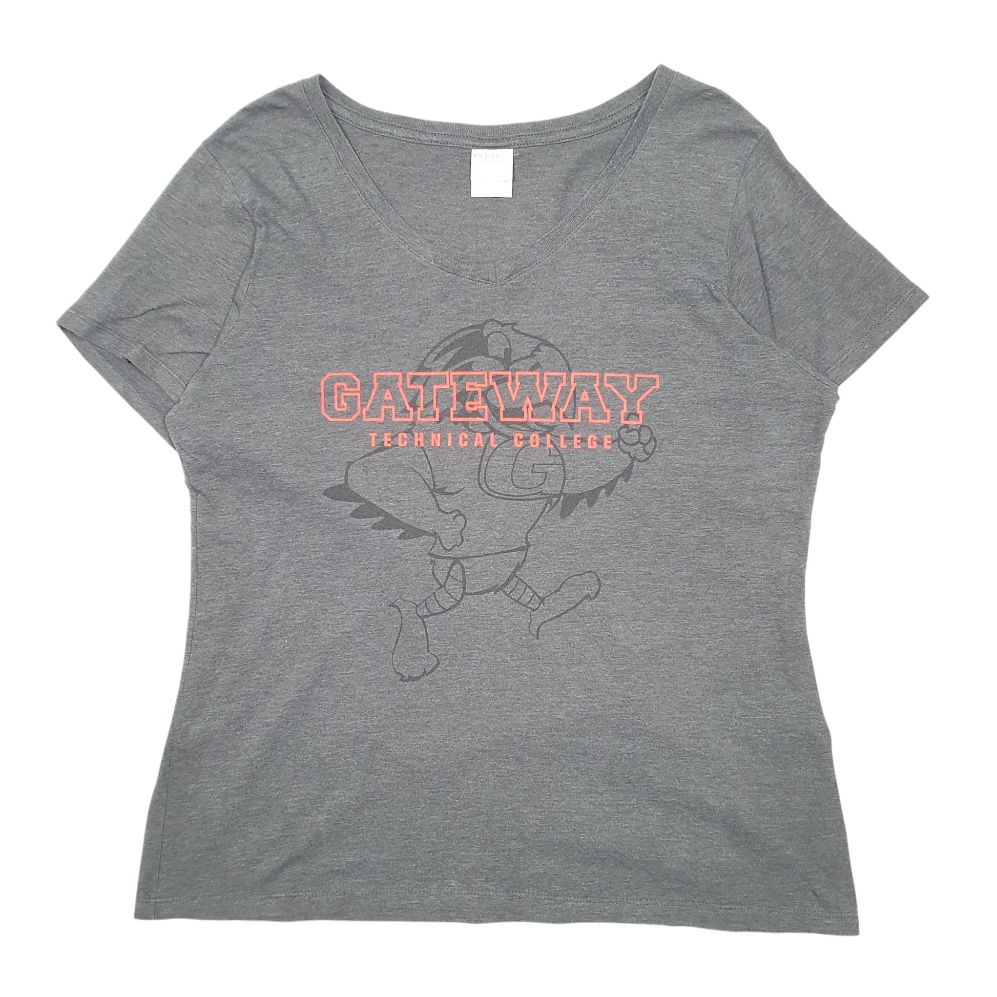 Womens Grey Port & Company V Neck Gateway College Short Sleeve T Shirt