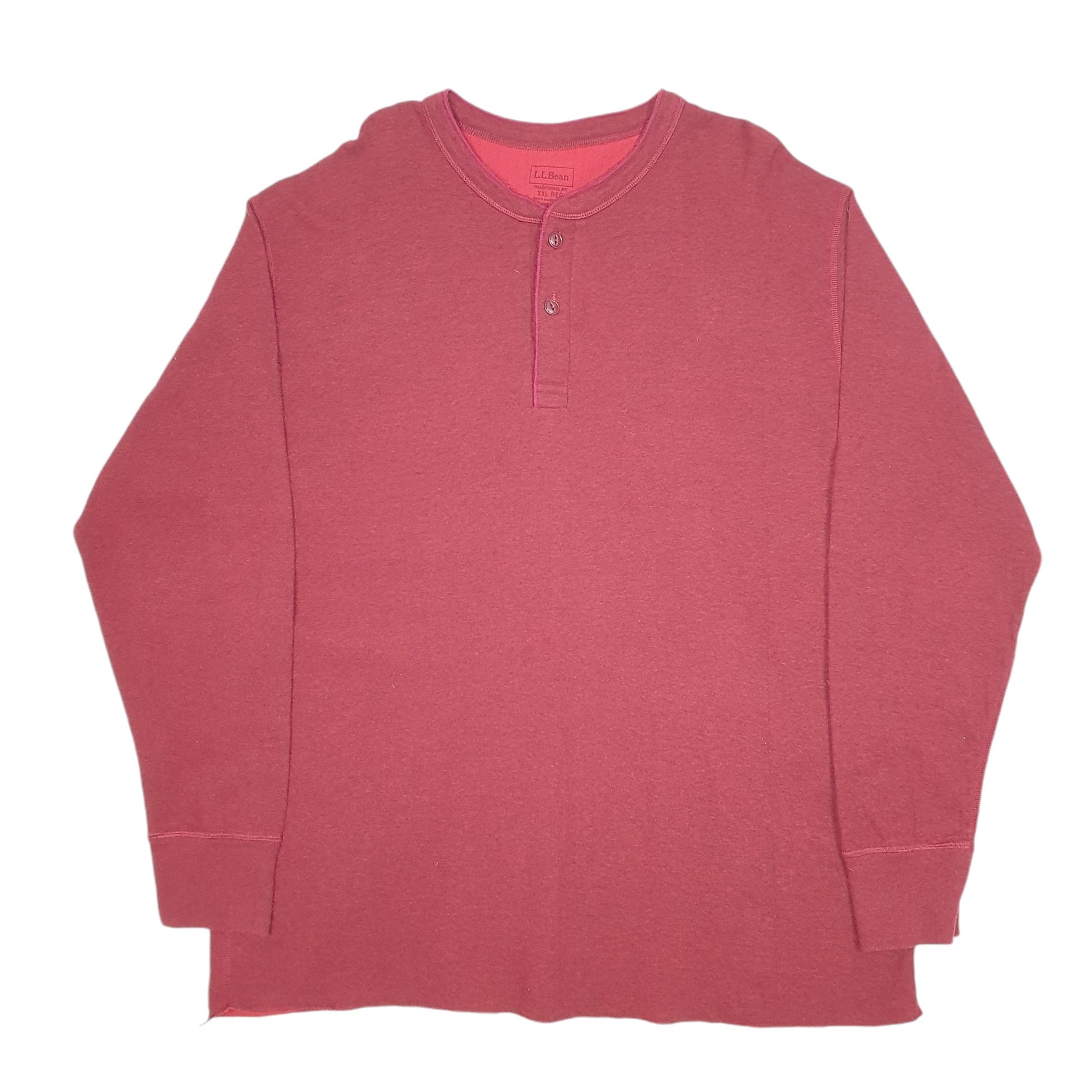 Mens Burgundy L.L.Bean Henley Thermal Long Sleeve T Shirt