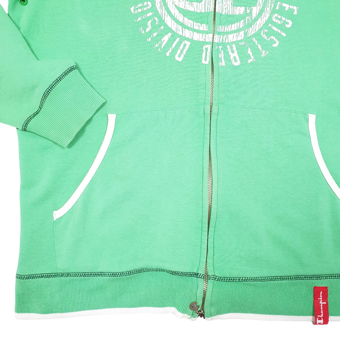 Mens Green Champion Hoodie Rochester State NYC Spellout Full Zip Jumper