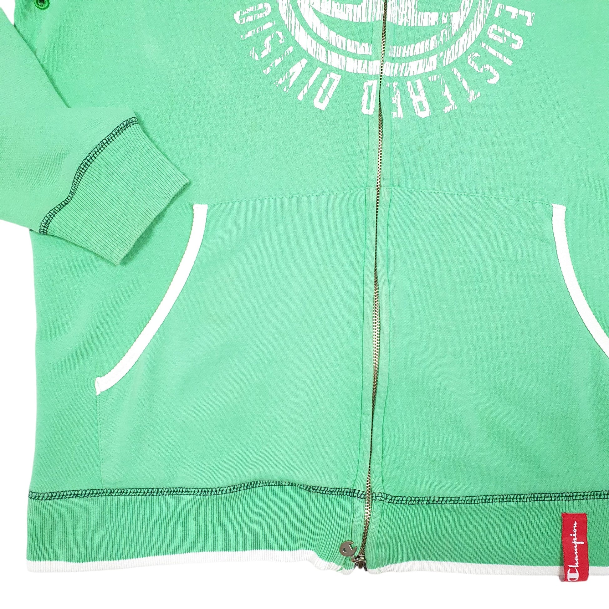 Mens Green Champion Hoodie Rochester State NYC Spellout Full Zip Jumper