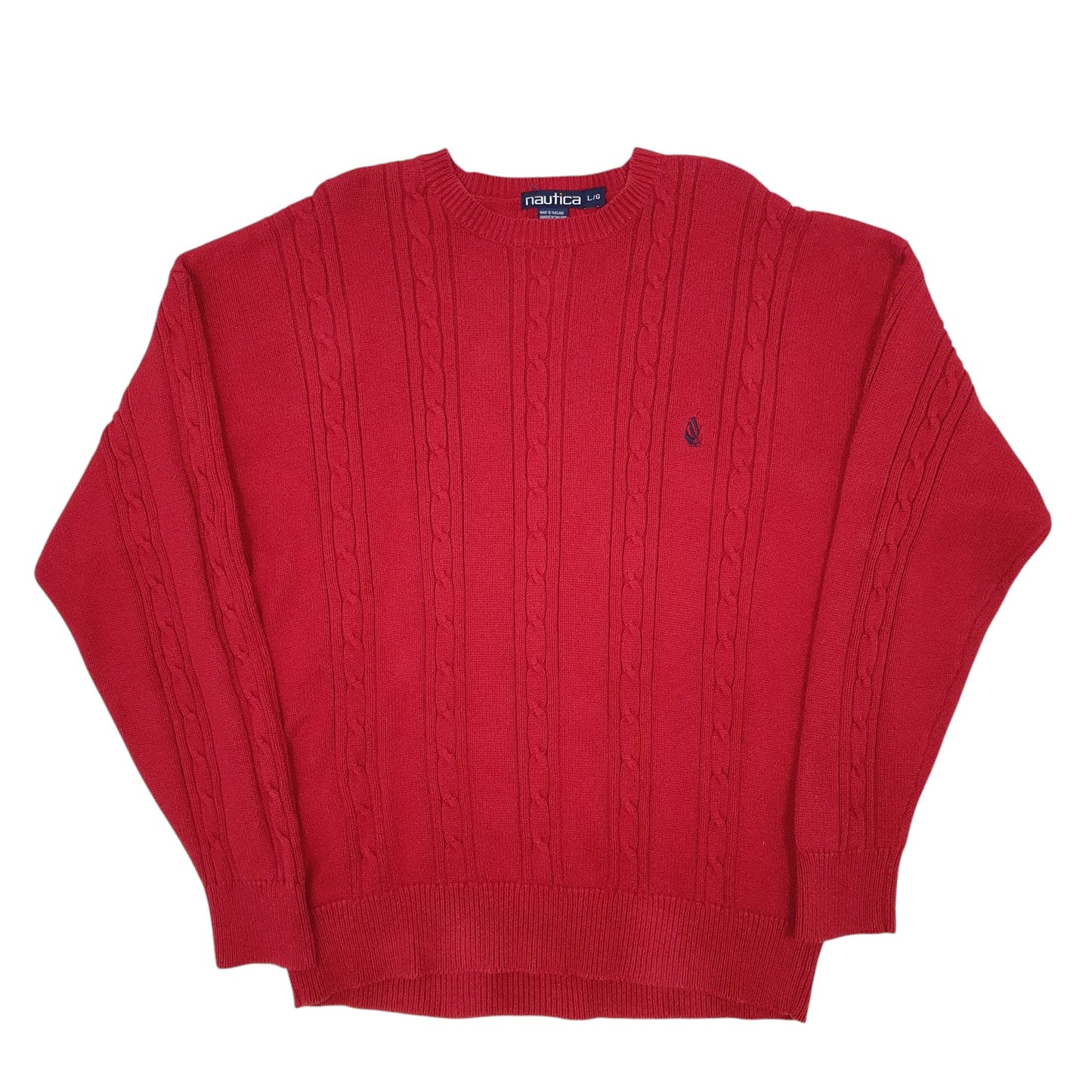 Mens Red Nautica Vintage Cable Knit Knitwear Crewneck Jumper
