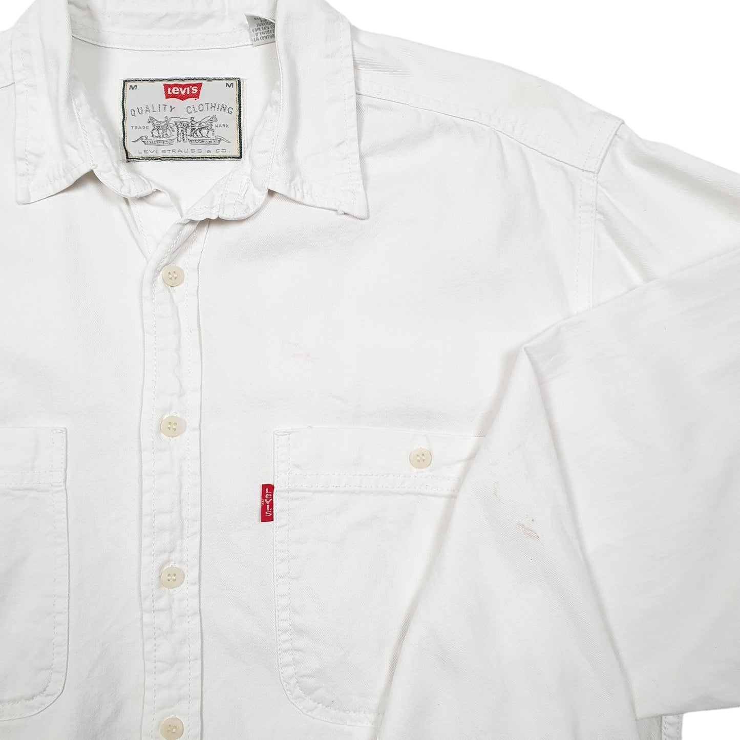 Mens White Levis Denim Jeans Vintage Overshirt Shacket Long Sleeve Shirt