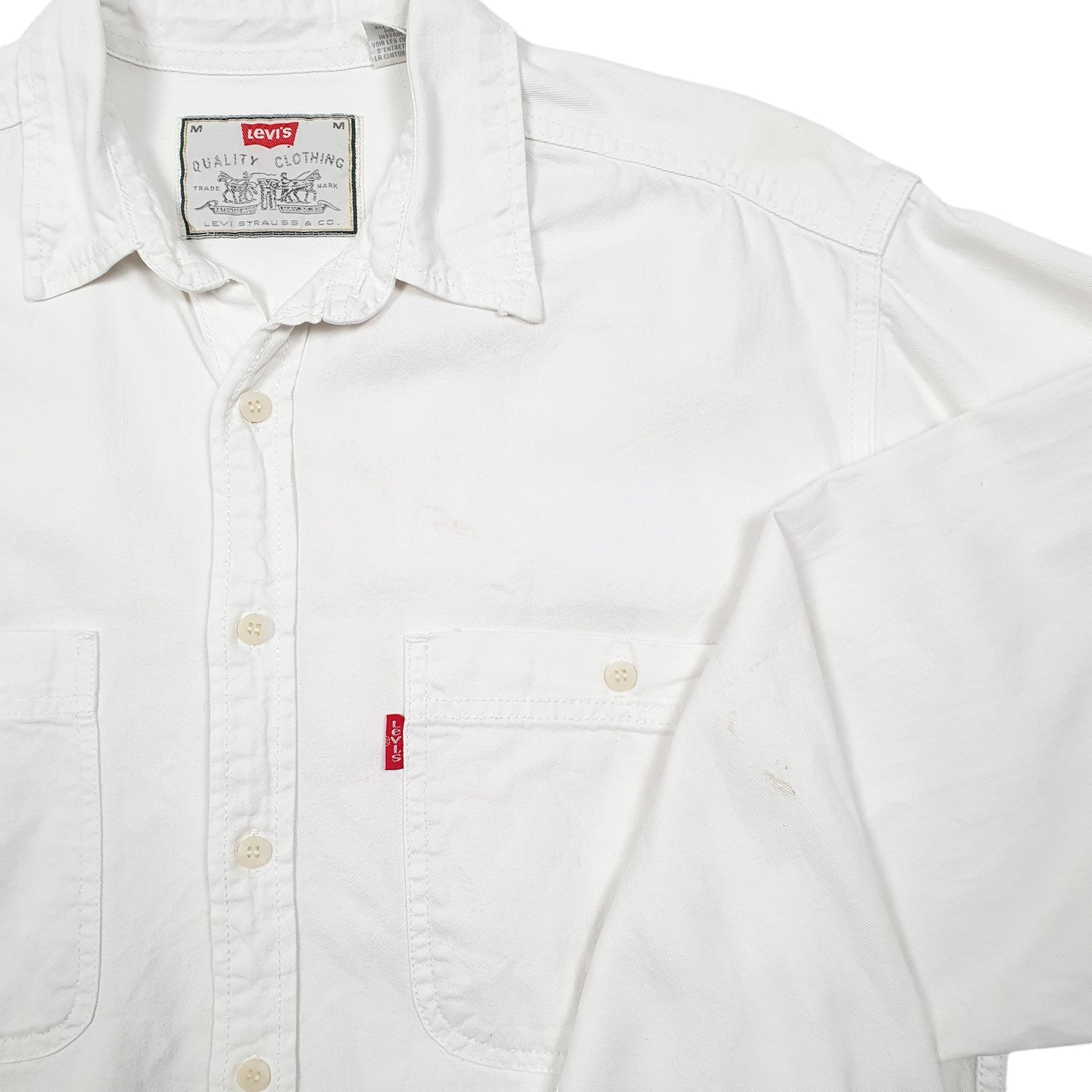 Mens White Levis Denim Jeans Vintage Overshirt Shacket Long Sleeve Shirt