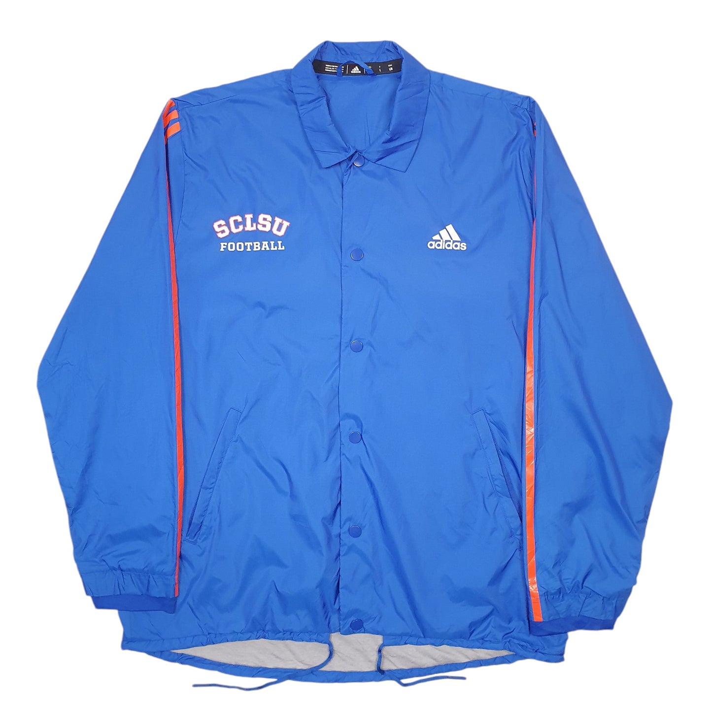 Mens Blue Adidas SCLSU Football Spellout  Coat