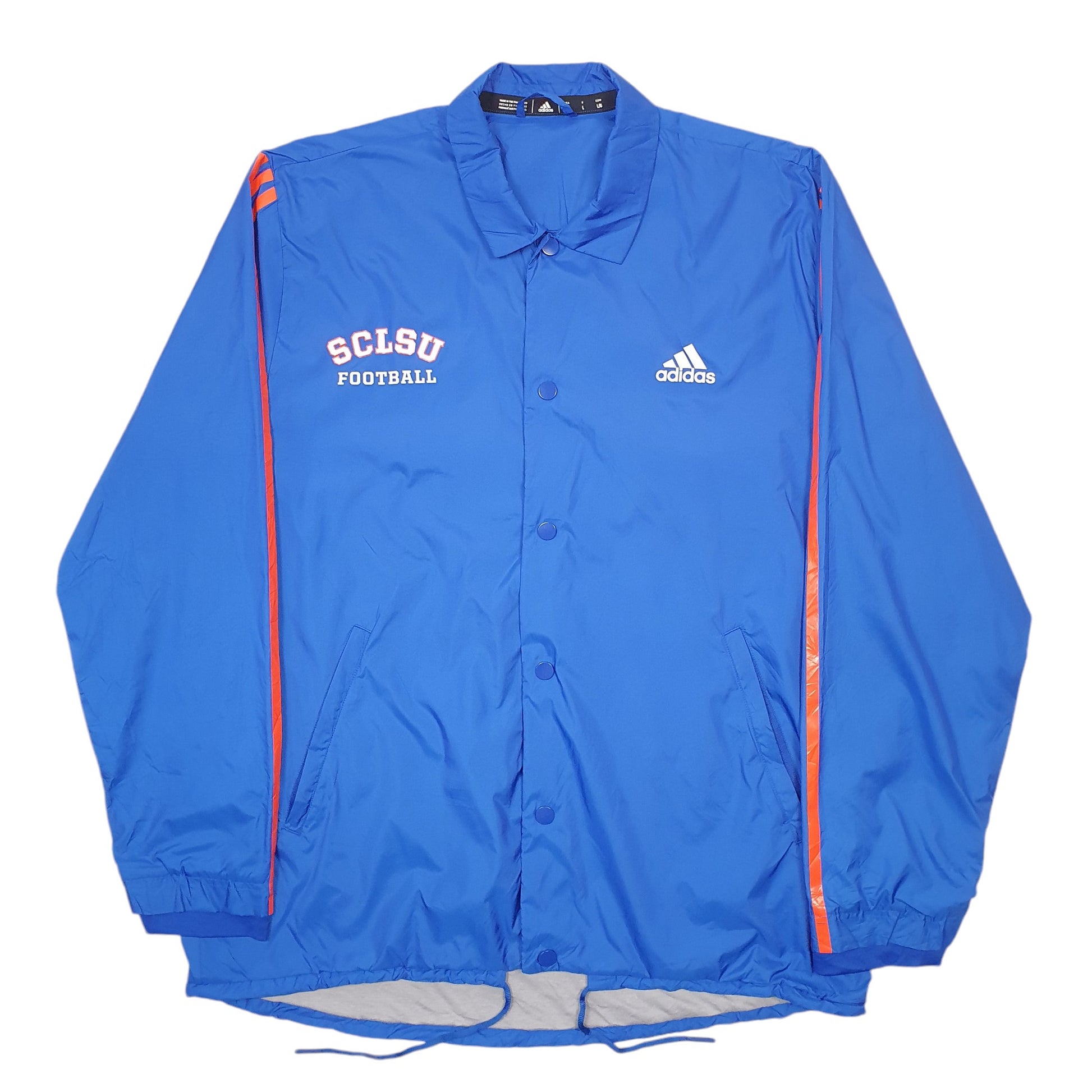 Mens Blue Adidas SCLSU Football Spellout  Coat