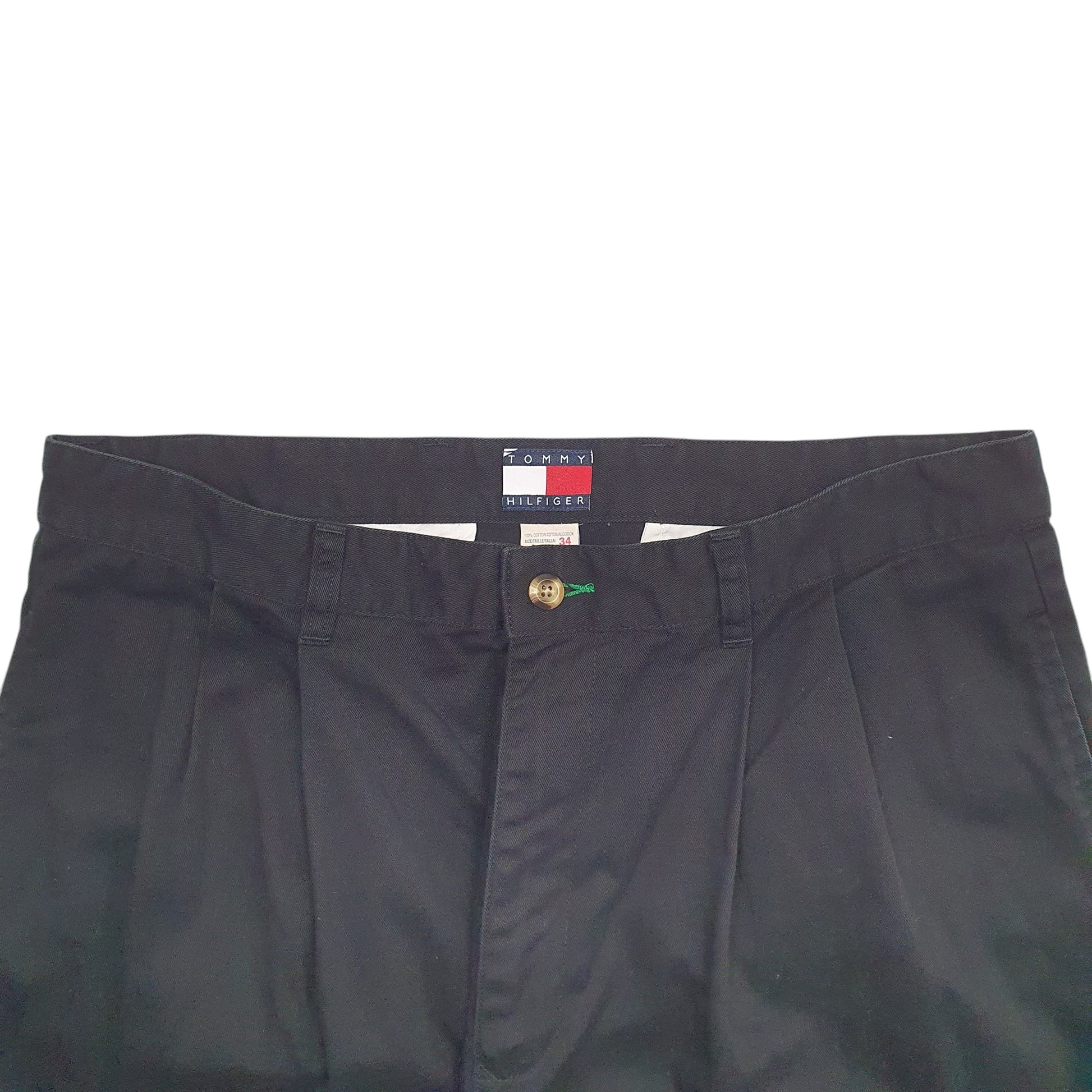 Mens Black Tommy Hilfiger Double Pleated Chino Trousers