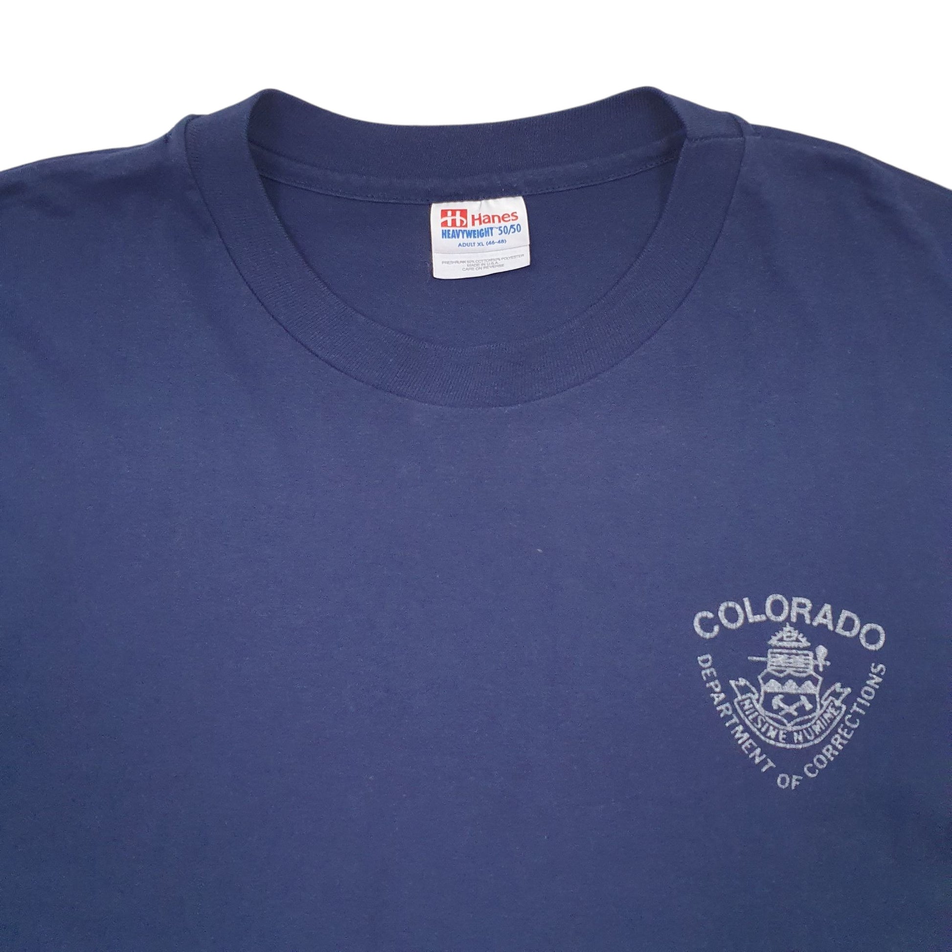 Mens Navy Hanes Single Stitch Vintage 90s Short Sleeve T Shirt