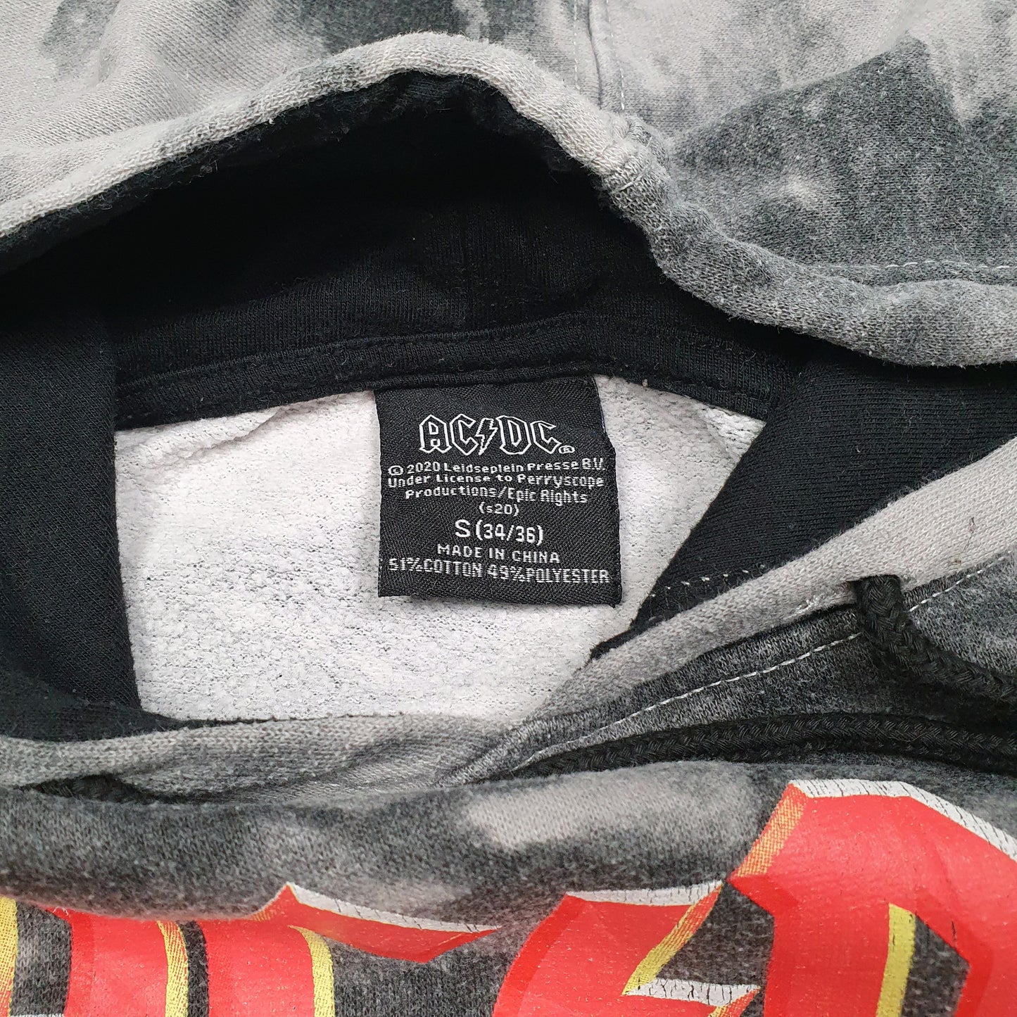 Mens Grey ACDC Band High Voltage Merch Tie Dye Rock Hoodie Jumper