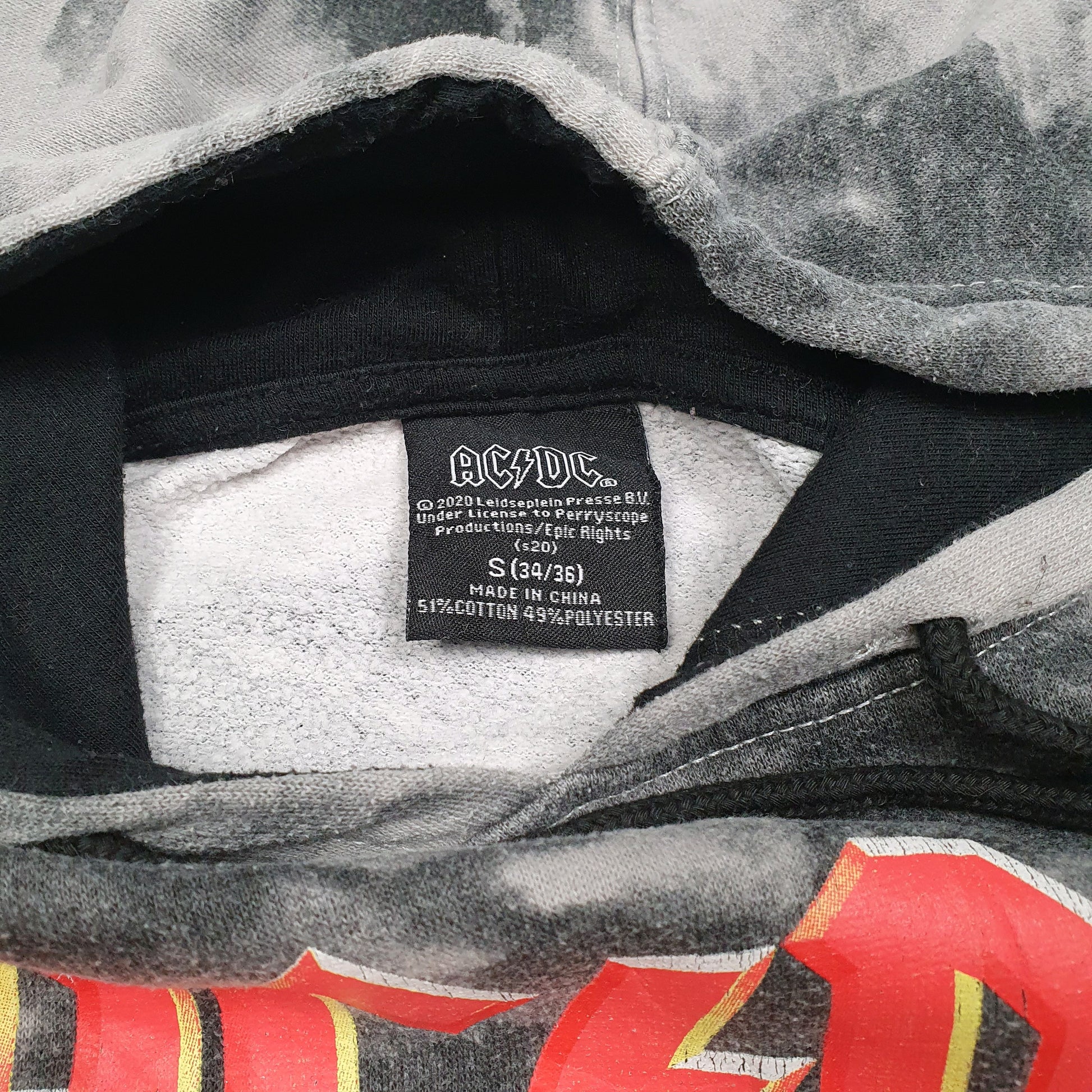 Mens Grey ACDC Band High Voltage Merch Tie Dye Rock Hoodie Jumper