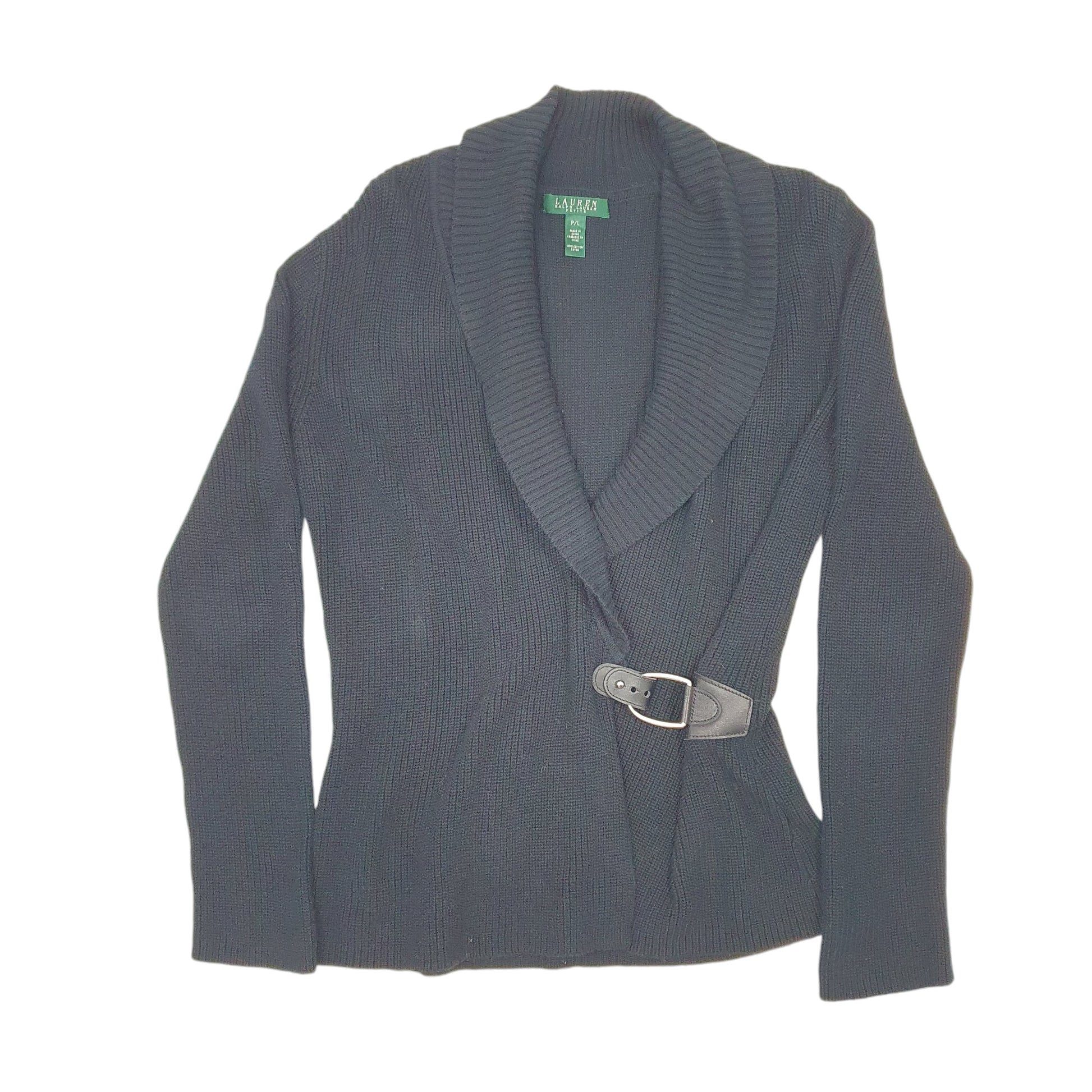 Womens Lauren Ralph Lauren Black Shawl Knit Buckle Cardigan Petite