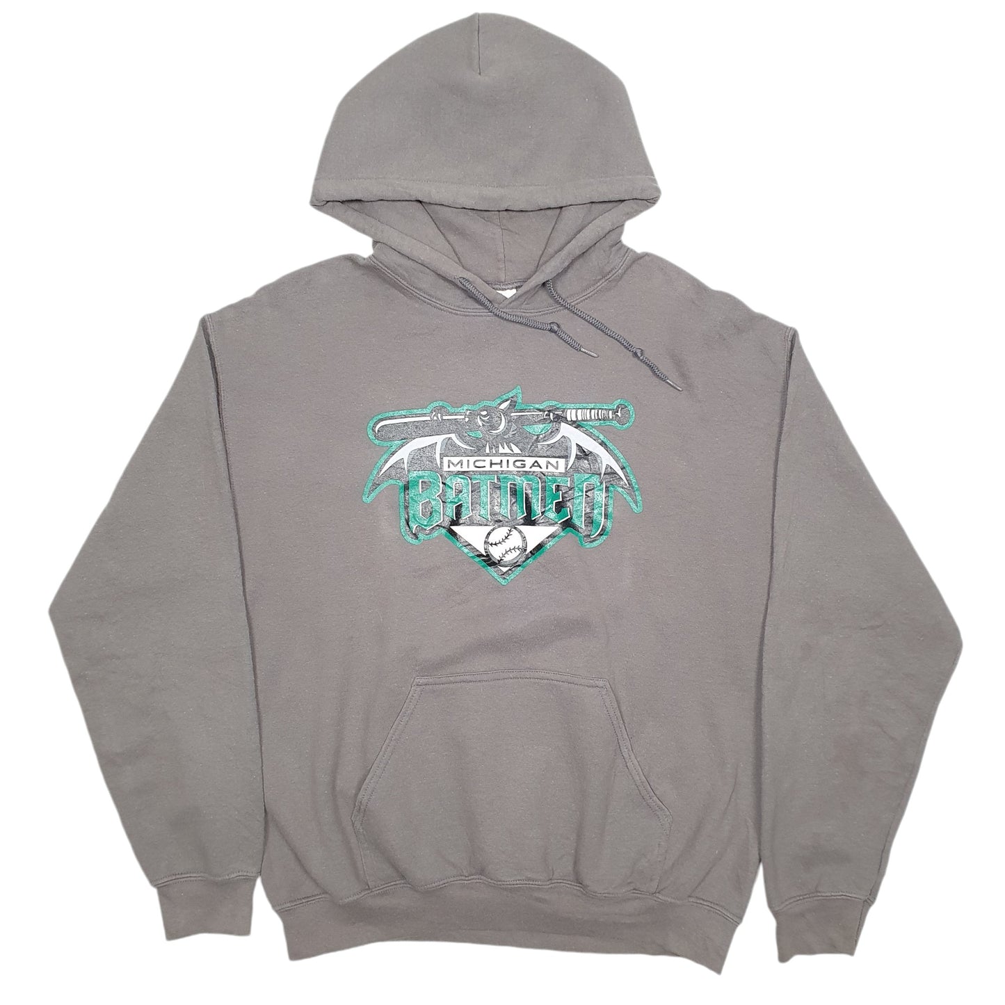 Mens Grey Gildan Hooded Jumper Batmen Michigan Baseball Hoodie Jumper