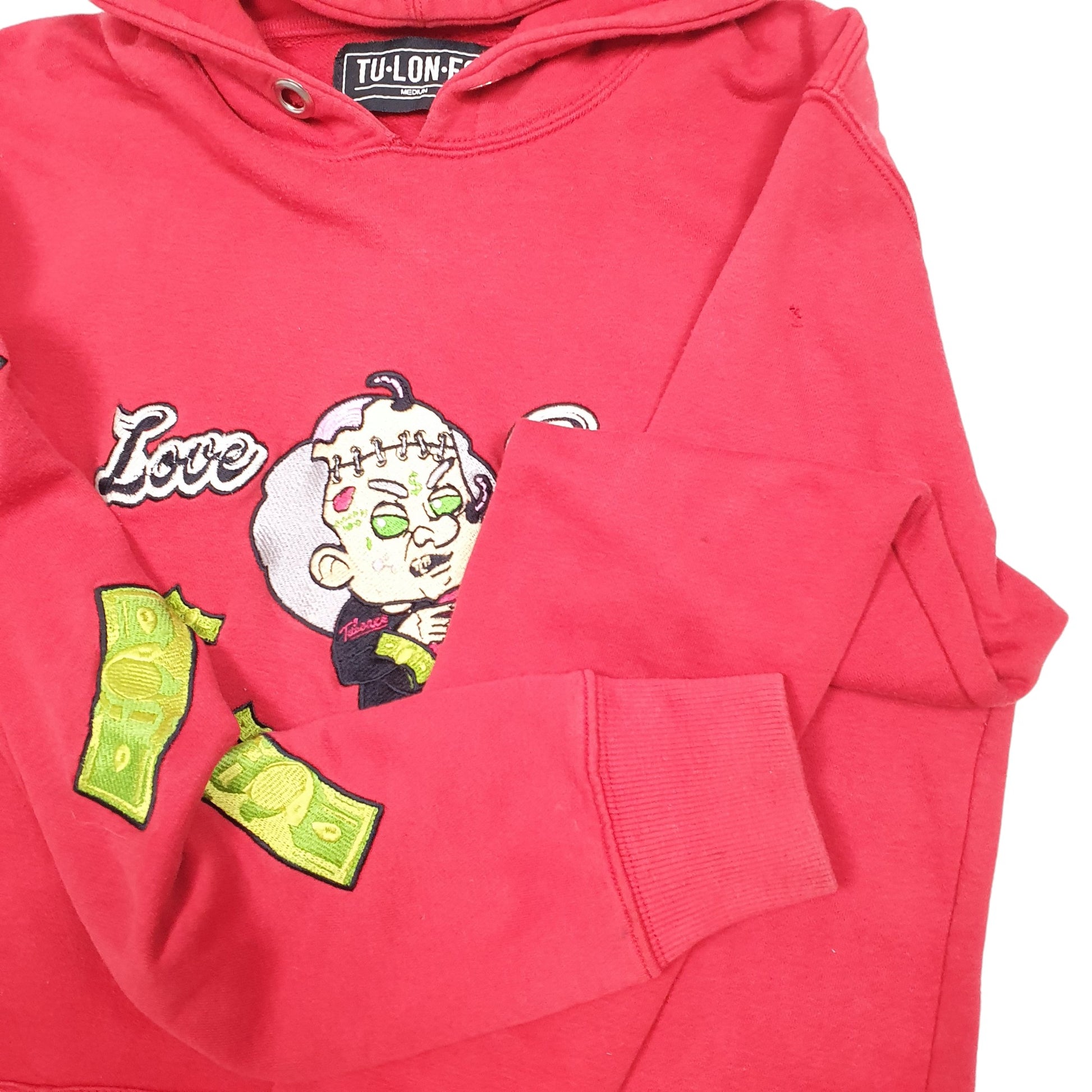 Womens Red Tulones Love Dont Pay The Bills Frankenstein Monster Heart Hoodie Jumper