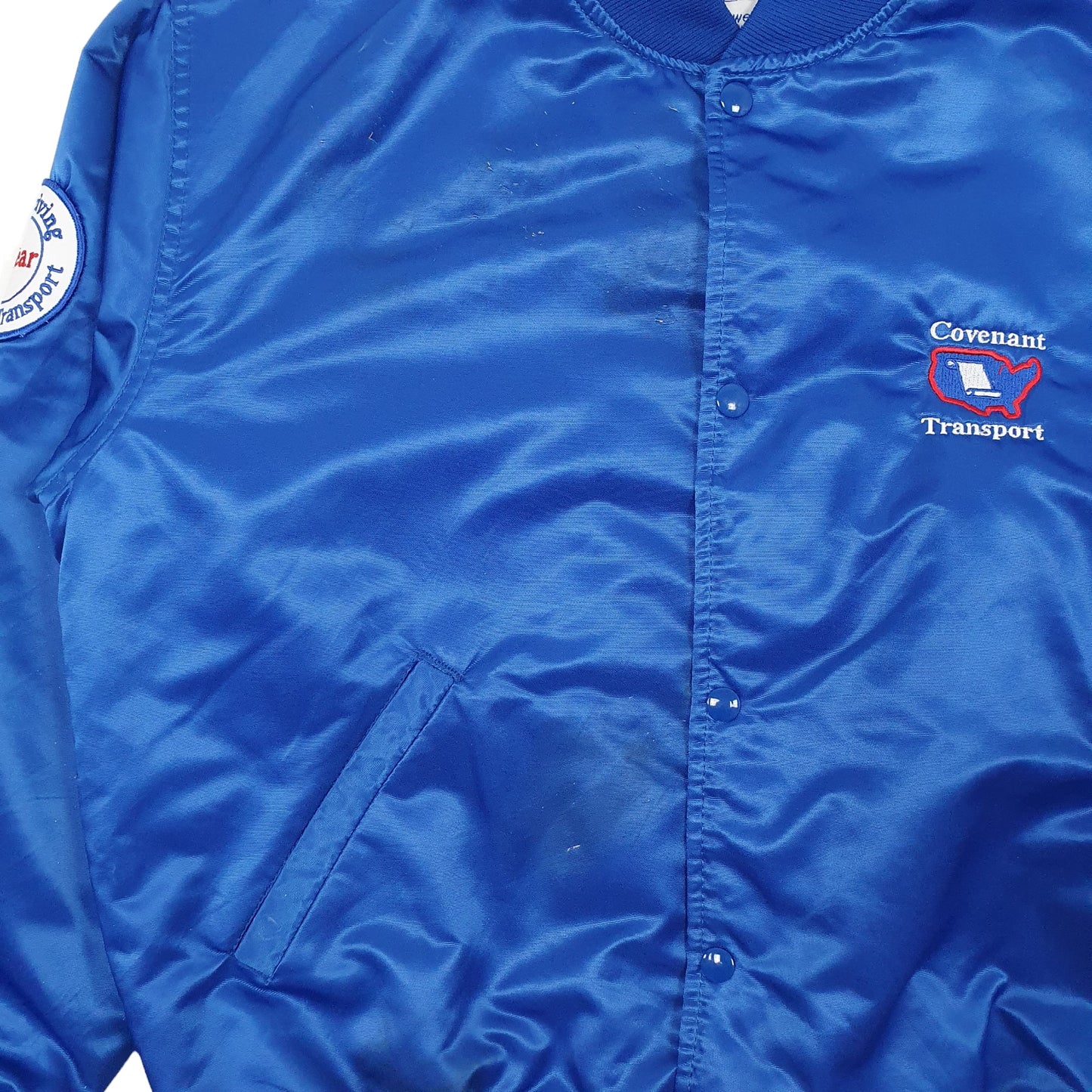 Mens Blue Game Sportswear Vintage 90s Made in USA Trucking Satin  Coat