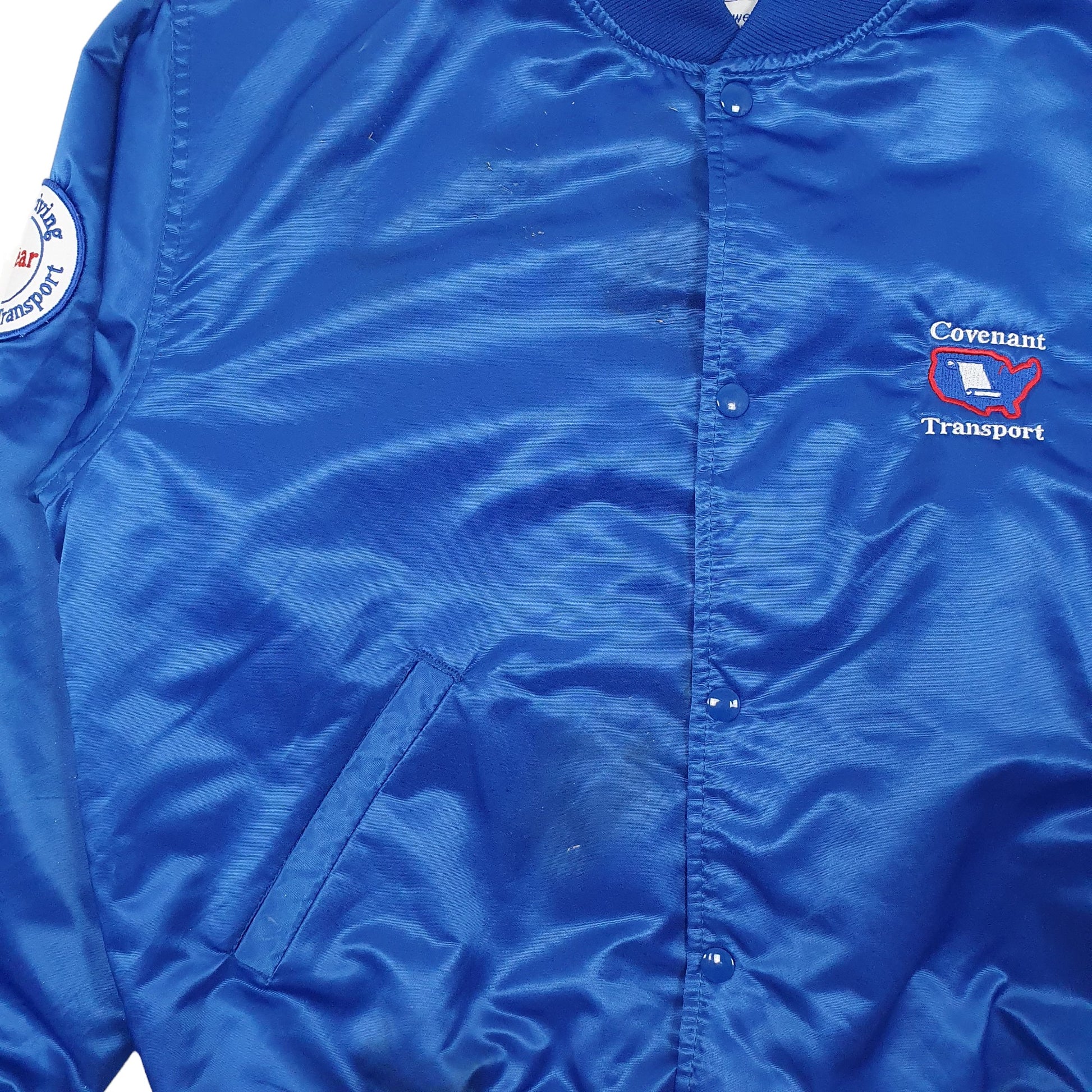 Mens Blue Game Sportswear Vintage 90s Made in USA Trucking Satin  Coat