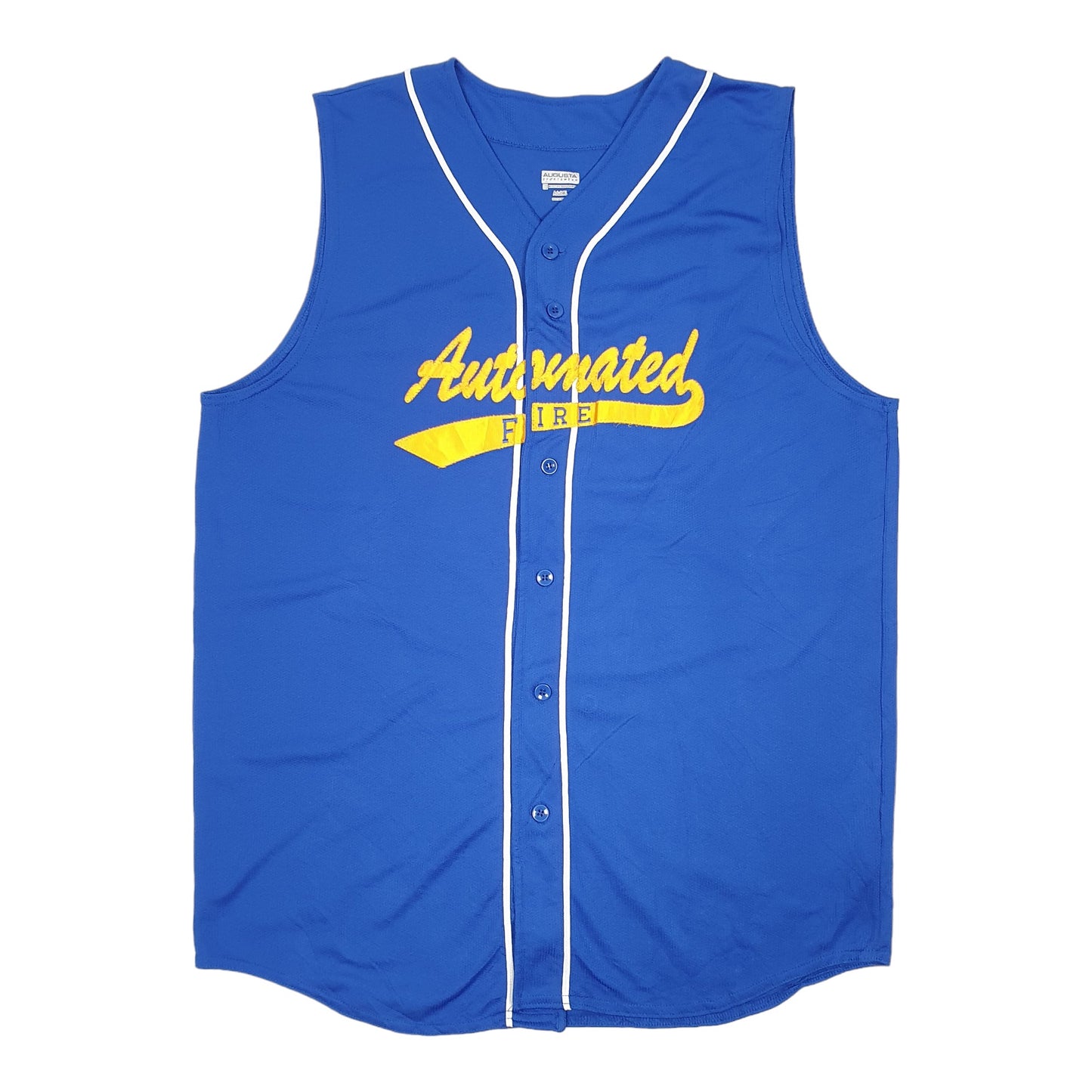Mens Blue Augusta Sportswear Sleeveless Baseball Jersey Automated Fire Short Sleeve T Shirt
