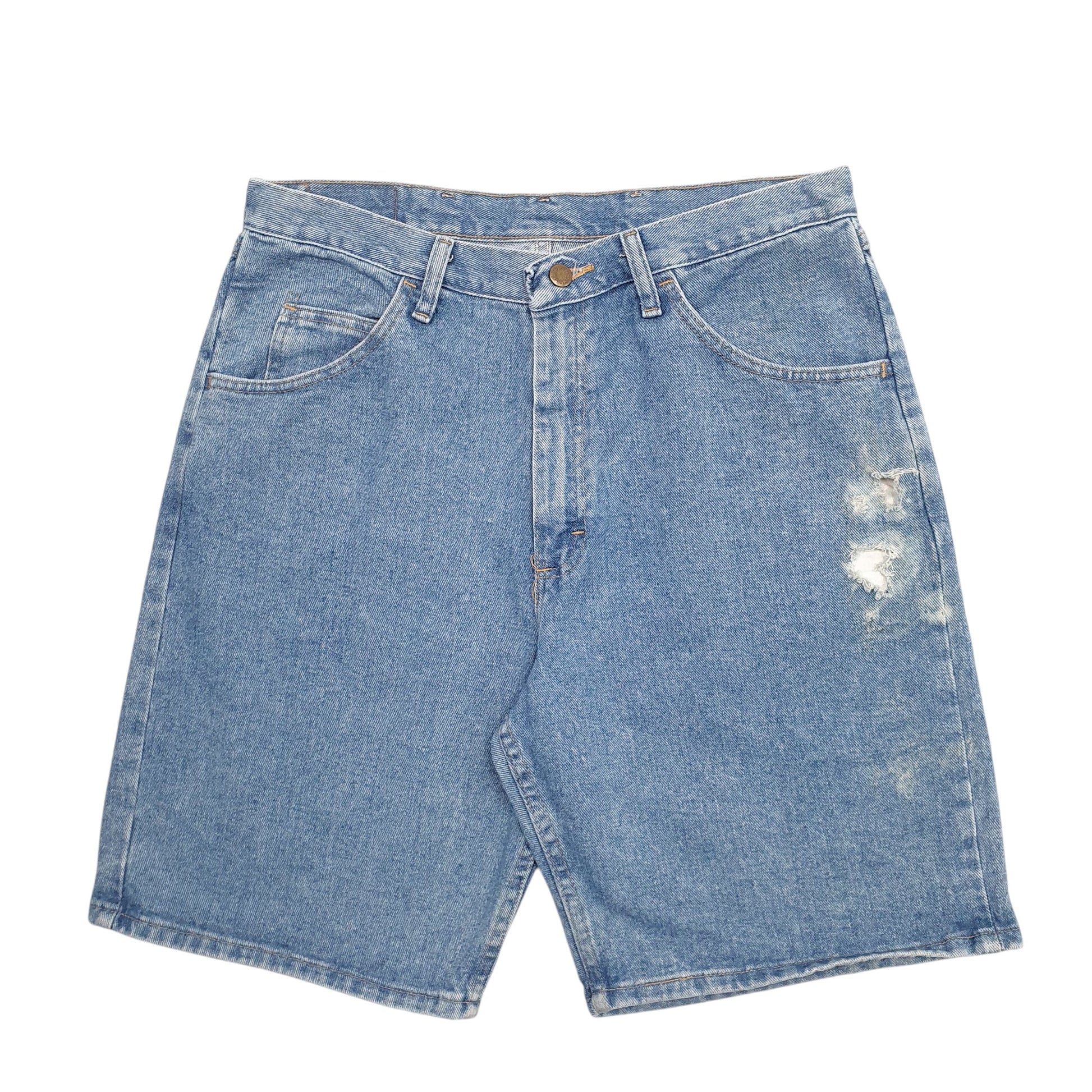 Mens Blue Wrangler Distressed Denim Shorts