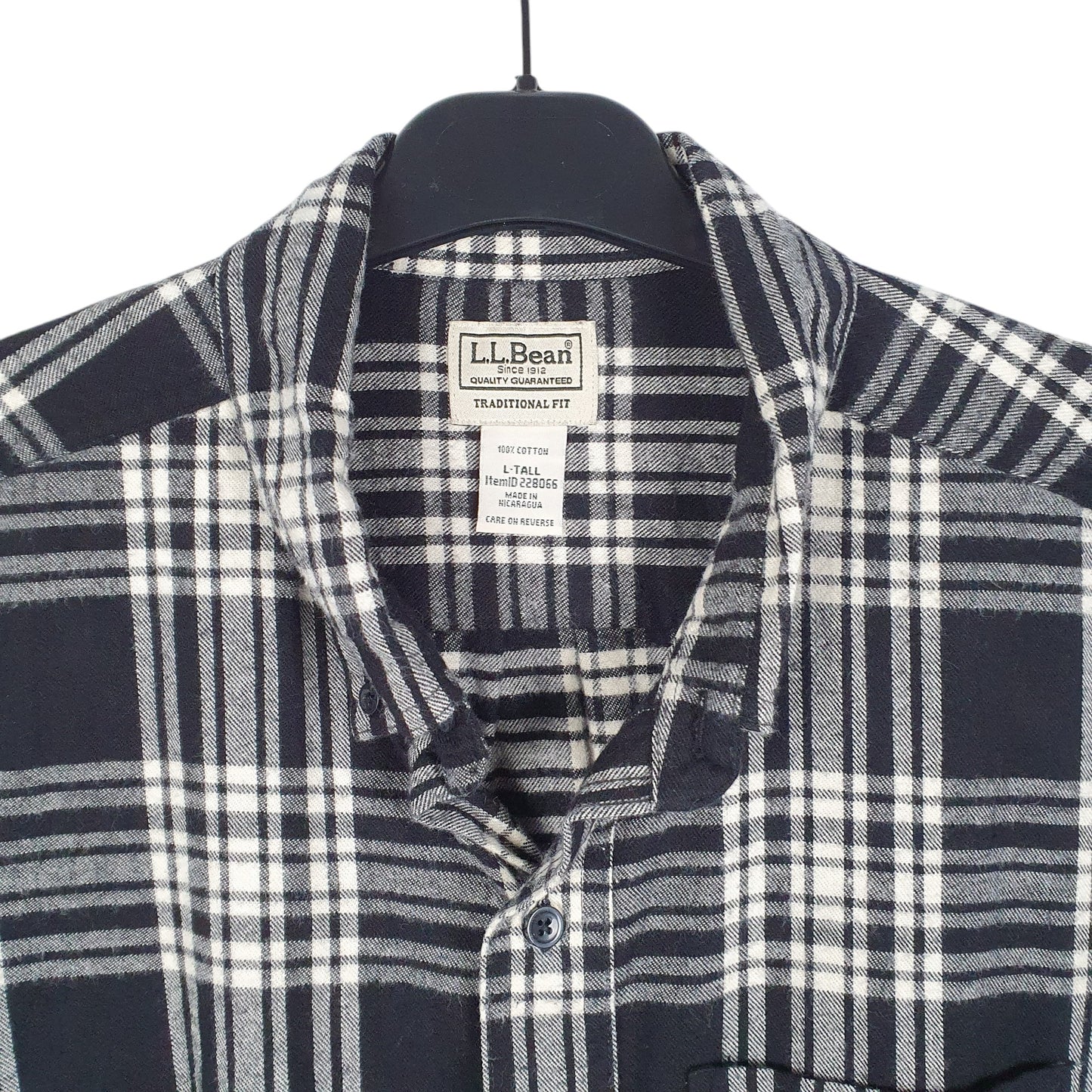 Mens Black L.L.Bean Tall Flannel Overshirt Long Sleeve Shirt