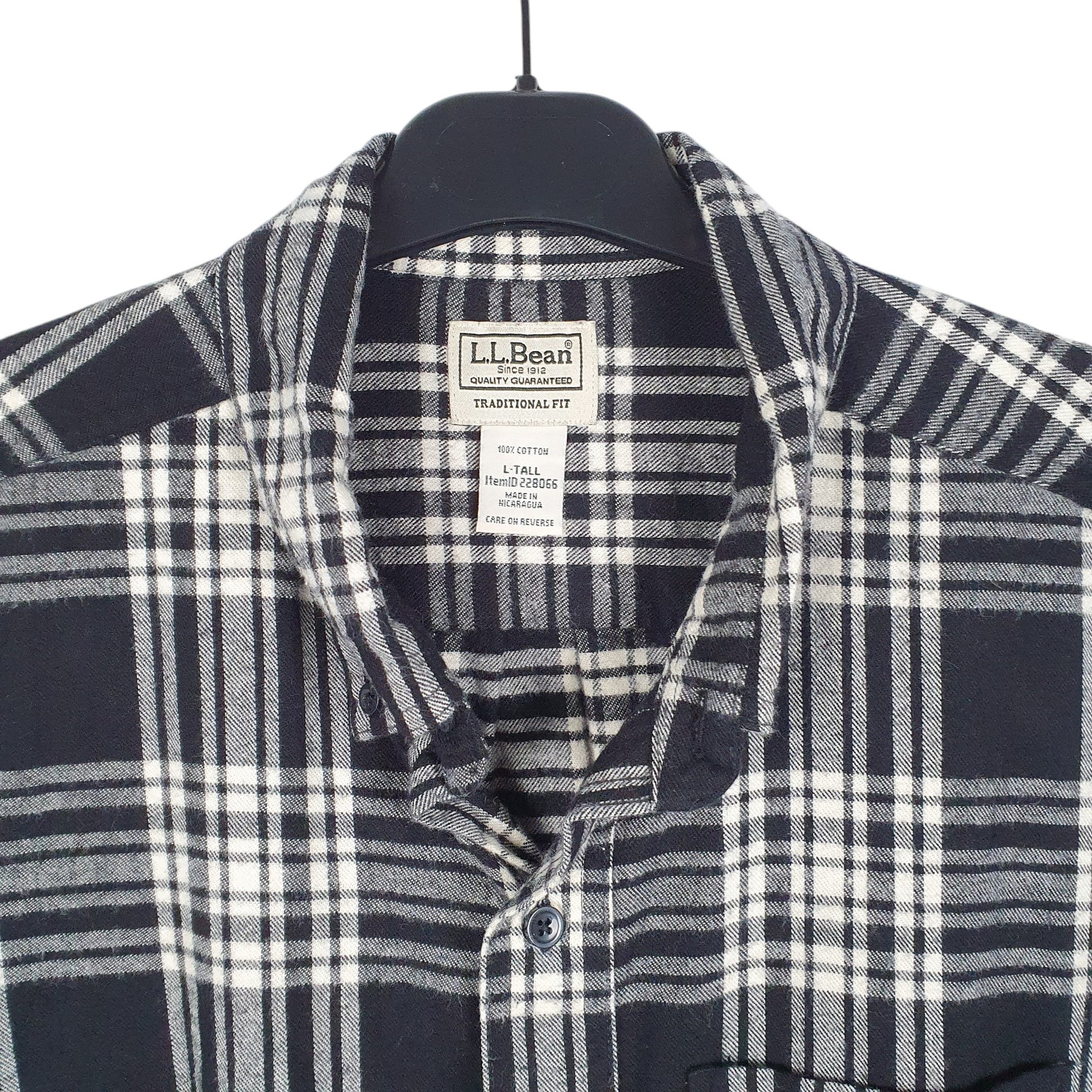 Mens Black L.L.Bean Tall Flannel Overshirt Long Sleeve Shirt