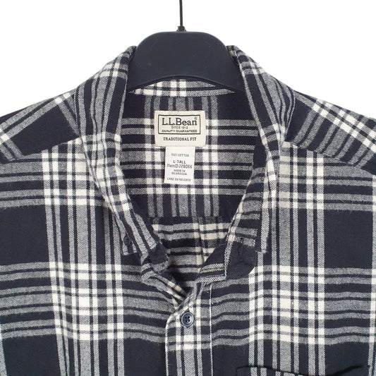 Mens Black L.L.Bean Tall Flannel Overshirt Long Sleeve Shirt