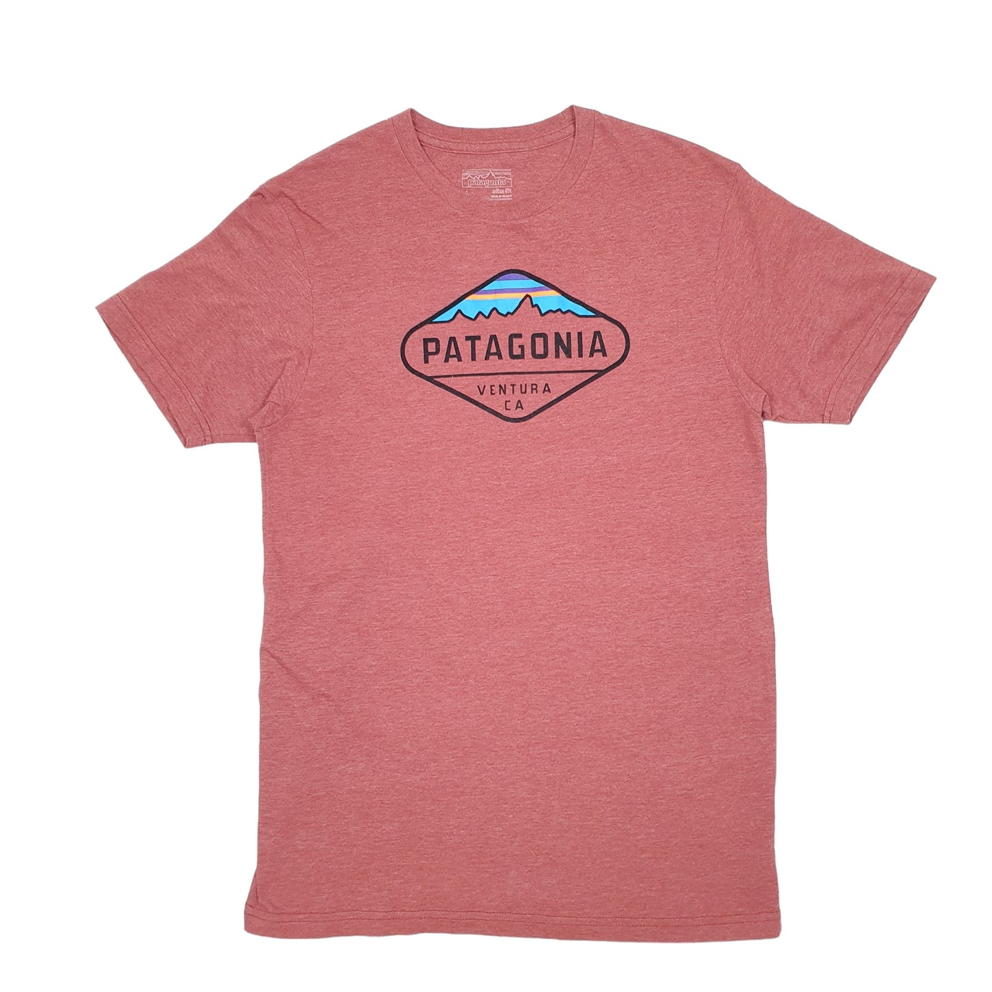 Mens Red Patagonia Slim Fit Ventura CA Spellout Short Sleeve T Shirt