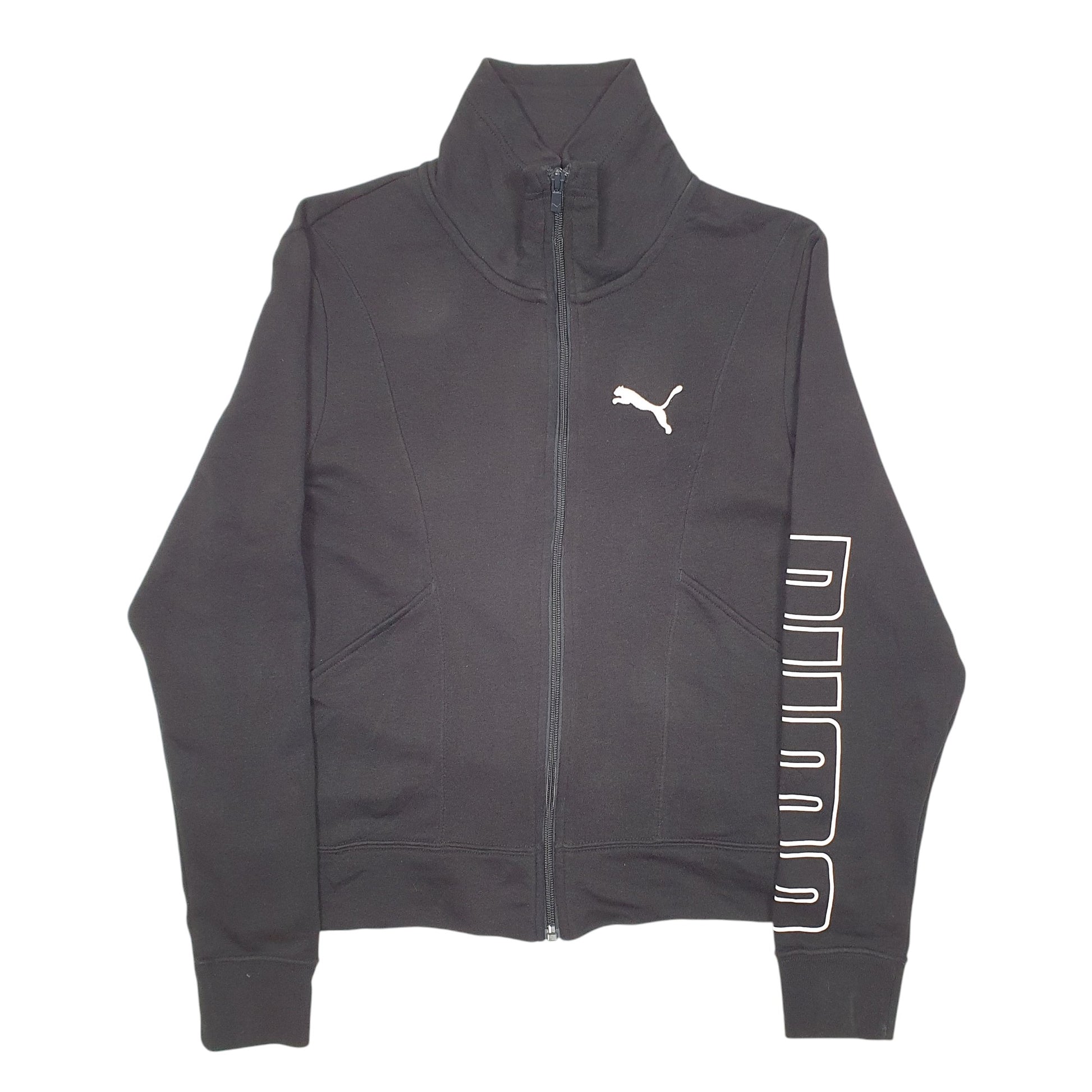 Womens Black Puma Track Top Active Running Workout Gym Full Zip Jumper